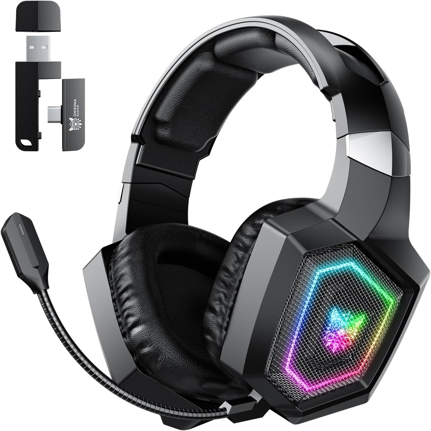 2.4GHz Wireless Gaming Headset for PC, Ps4, Ps5, USB & Type-C Gaming Headphones with Detachable Microphone, Bluetooth 5.4 Over Ear Gamer Headset Compatible for Switch, Laptop, Mobile, Mac, RGB Light 2.4GHz Wireless Gaming Headset for PC, Ps4, Ps5, USB & Type-C Gaming Headphones with Detachable Microphone, Bluetooth 5.4 Over Ear Gamer Headset Compatible for Switch, Laptop, Mobile, Mac, RGB Light