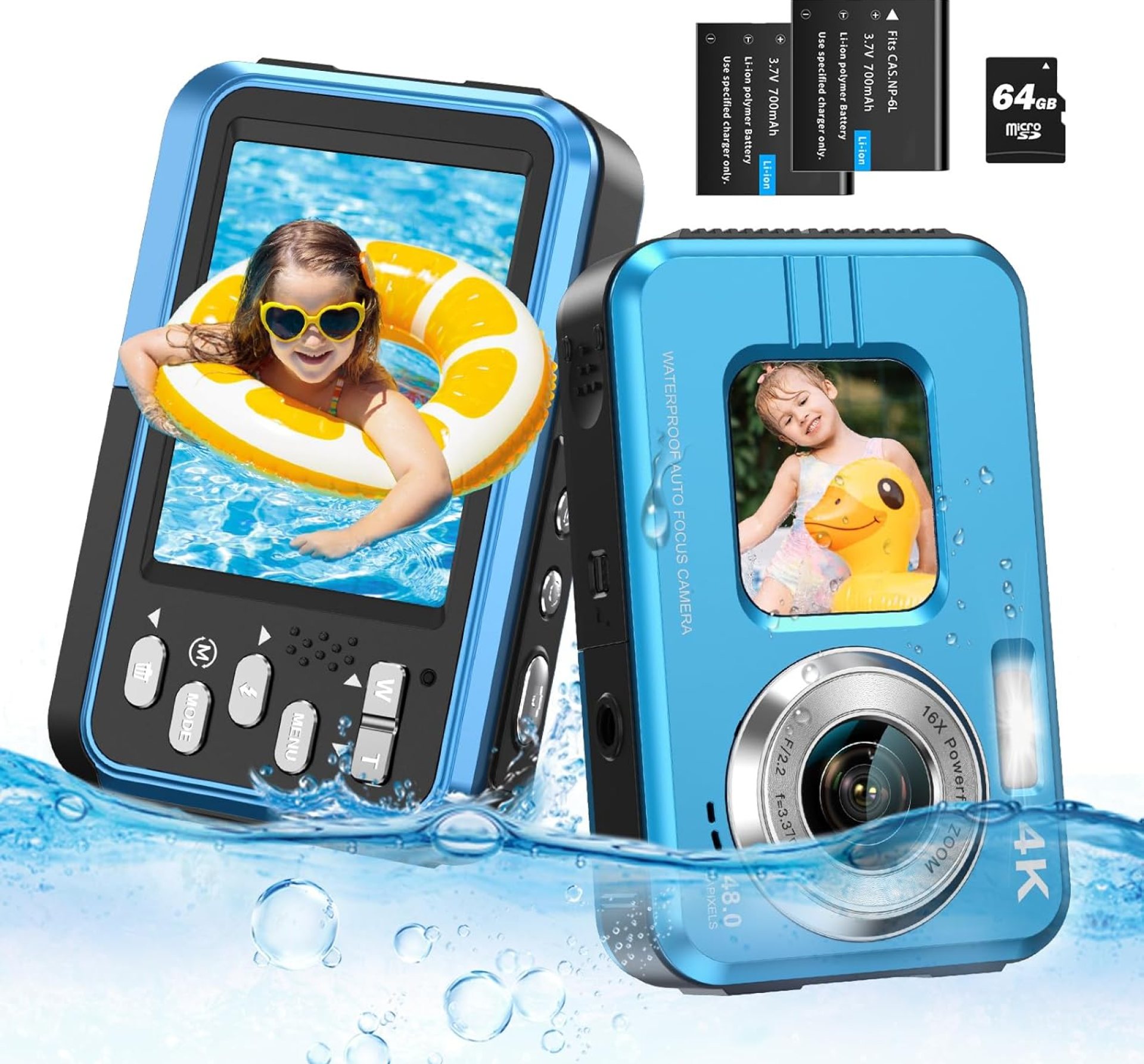 4K Waterproof Camera Underwater Camera Snorkeling 11FT with 64GB Card Dual Screens Selfie 48MP Autofocus 16X Zoom Compact Digital Camera Waterproof with 2 Batteries (Blue) 4K Waterproof Camera Underwater Camera Snorkeling 11FT with 64GB Card Dual Screens Selfie 48MP Autofocus 16X Zoom Compact Digital Camera Waterproof with 2 Batteries (Blue)