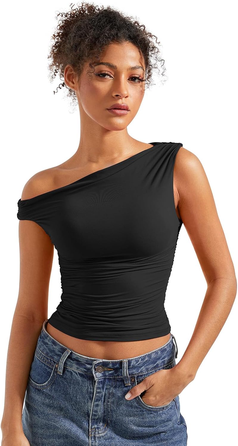 SUUKSESS Women Off Shoulder Tops Sleeveless Shirts Y2K Going Out Crop Tank Top SUUKSESS Women Off Shoulder Tops Sleeveless Shirts Y2K Going Out Crop Tank Top