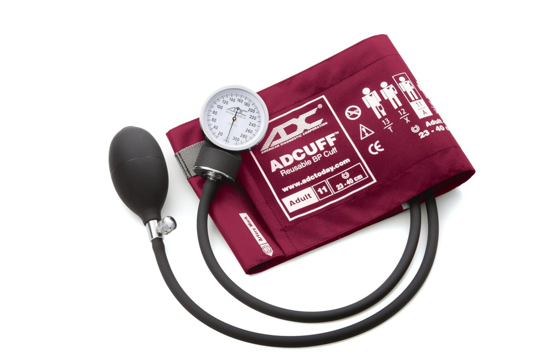 ADC Prosphyg 760 Pocket Aneroid Sphygmomanometer with Adcuff Nylon Blood Pressure Cuff, Adult, Magenta ADC Prosphyg 760 Pocket Aneroid Sphygmomanometer with Adcuff Nylon Blood Pressure Cuff, Adult, Magenta