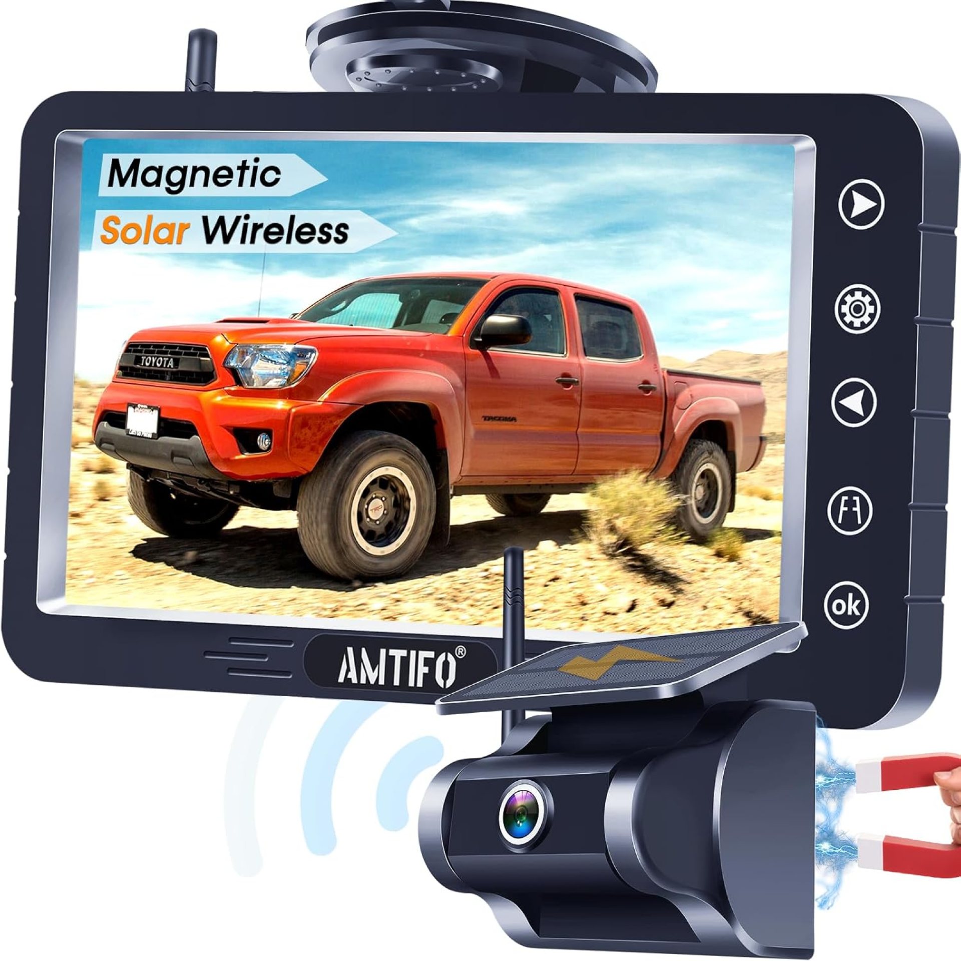 Magnetic Solar Wireless Backup Camera – Voice-Controlled, No-Drill Installation, 5-Inch HD1080P Screen, Long Battery Life, Color Night Vision, Anti-Interference 2.4GHz Signal for Trucks, RVs, Trailers Magnetic Solar Wireless Backup Camera – Voice-Controlled, No-Drill Installation, 5-Inch HD1080P Screen, Long Battery Life, Color Night Vision, Anti-Interference 2.4GHz Signal for Trucks, RVs, Trailers