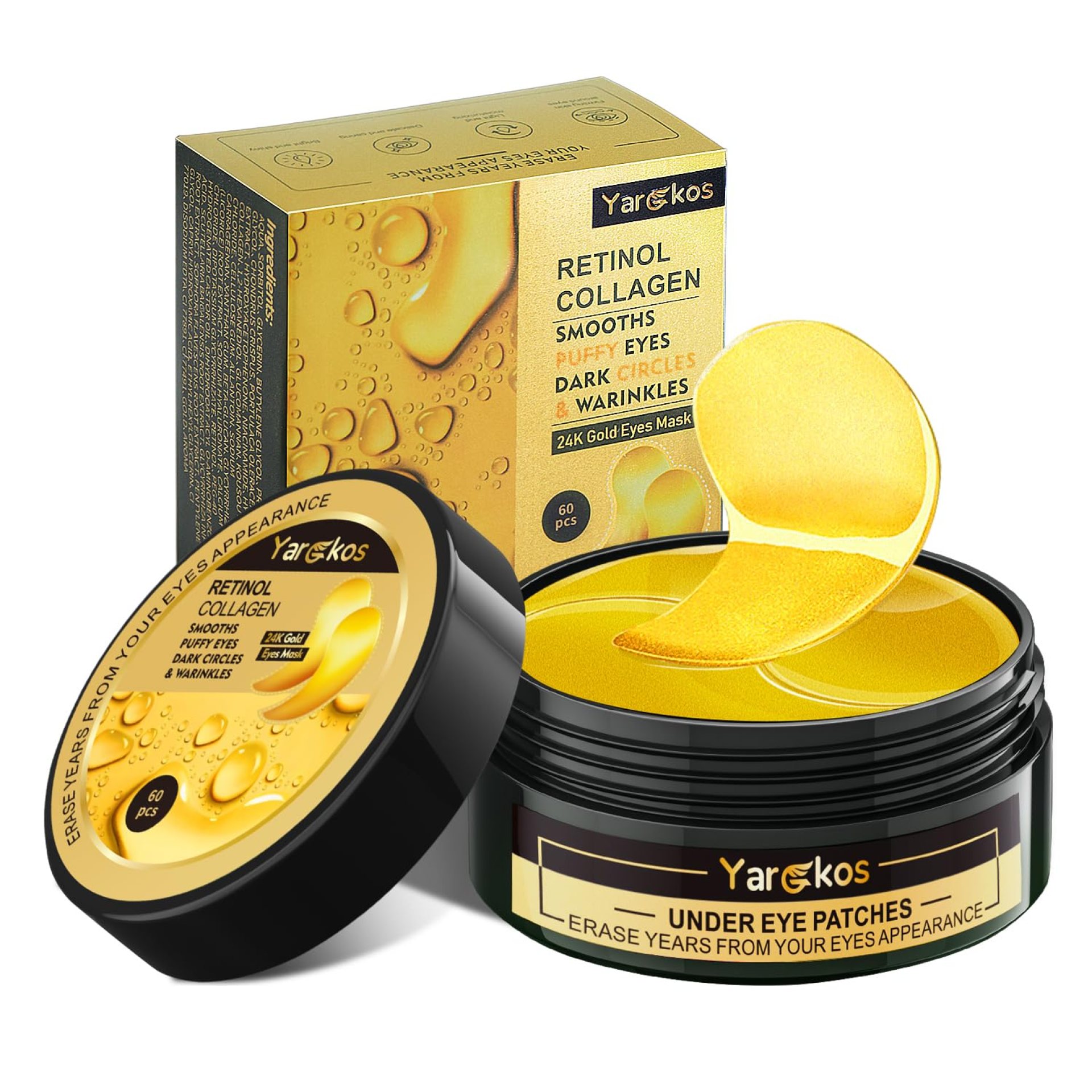 60 Pcs 24K Gold Under Eye Patches, 30 Pairs Undereye Mask for Dark Circles Puffy Eyes Treatment, Collagen Gel Pads Hydrating for Eye Bags Puffiness Wrinkle, Women Men Beauty Skin Care Products 60 Pcs 24K Gold Under Eye Patches, 30 Pairs Undereye Mask for Dark Circles Puffy Eyes Treatment, Collagen Gel Pads Hydrating for Eye Bags Puffiness Wrinkle, Women Men Beauty Skin Care Products