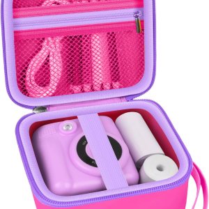 PAIYULE Case Compatible with ESOXOFFORE for Dylanto for DUDUDRAGON for GKTZ for Dafotil Instant Print Camera for Kids Digital Video Cameras Storage Holder Bag for Girls Print Paper (Bright Pink)