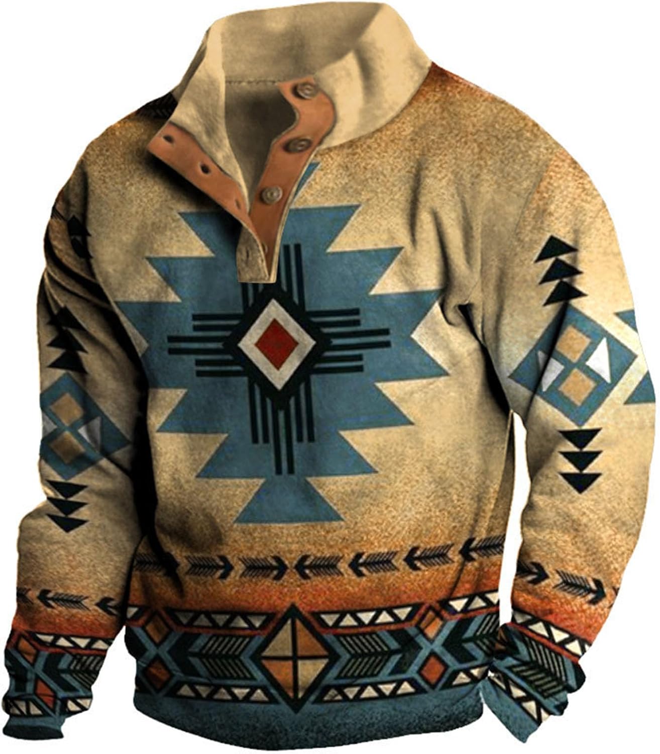 Men’s Western Aztec Sweatshirts Vintage Ethnic Style 1/4 Button Up Stand Collar Tribal Country Pullover Loose Jacket Men’s Western Aztec Sweatshirts Vintage Ethnic Style 1/4 Button Up Stand Collar Tribal Country Pullover Loose Jacket