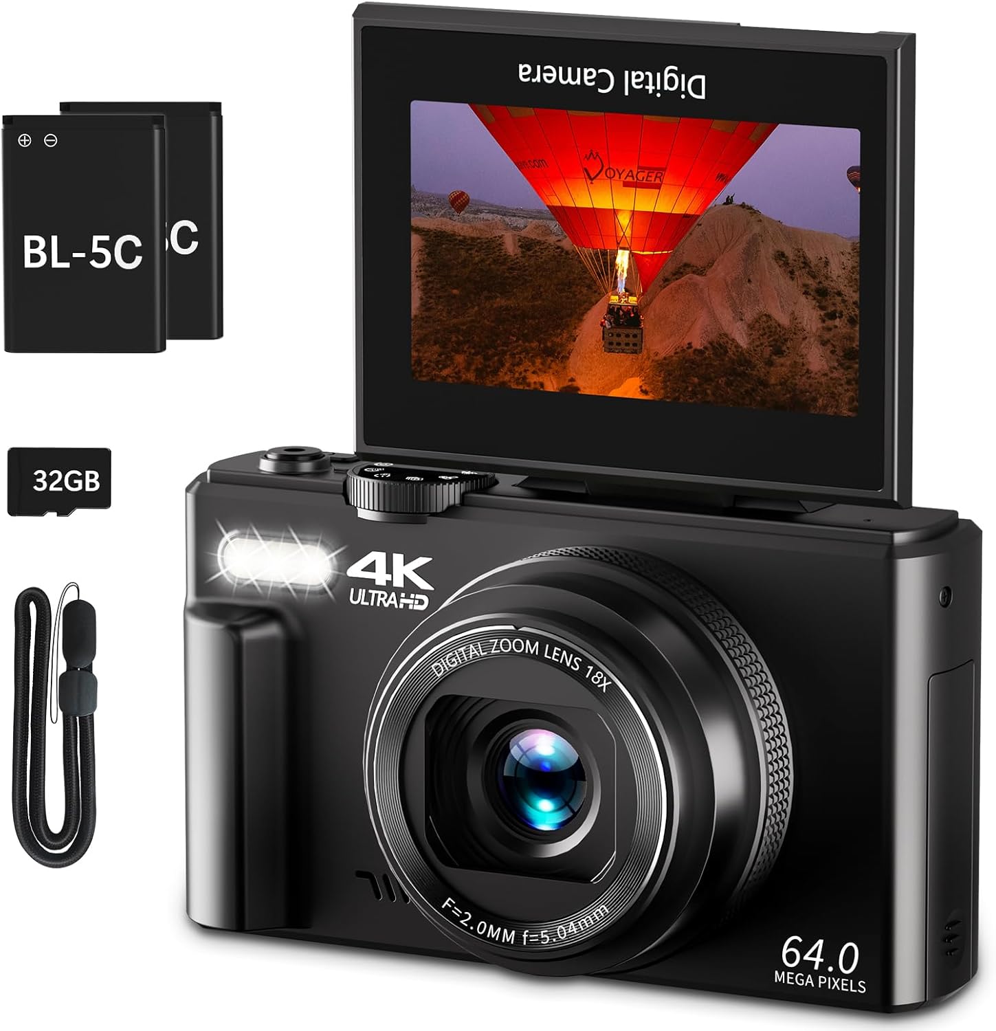 4K Digital Camera for Photography, 64MP Vlogging Camera for YouTube with 3″ 180° Flip Screen, 18X Digital Zoom Point and Shoot Camera with 32GB Micro SD Card for Beginner (Black) 4K Digital Camera for Photography, 64MP Vlogging Camera for YouTube with 3″ 180° Flip Screen, 18X Digital Zoom Point and Shoot Camera with 32GB Micro SD Card for Beginner (Black)