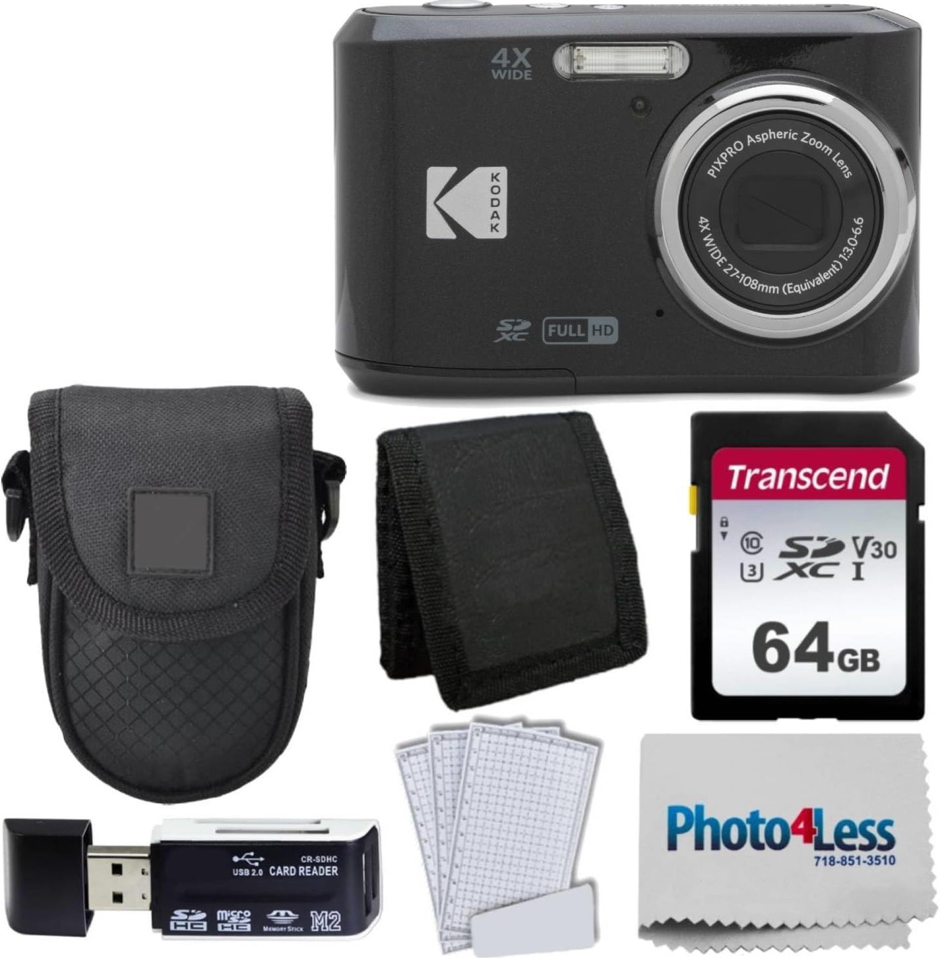 Kodak PIXPRO FZ45 Digital Camera Bundle with Black Point & Shoot Camera Case + Transcend 64GB SD Memory Card + Tri-fold Memory Card Wallet + Hi-Speed SD USB Card Reader + More!… (Black) Kodak PIXPRO FZ45 Digital Camera Bundle with Black Point & Shoot Camera Case + Transcend 64GB SD Memory Card + Tri-fold Memory Card Wallet + Hi-Speed SD USB Card Reader + More!… (Black)