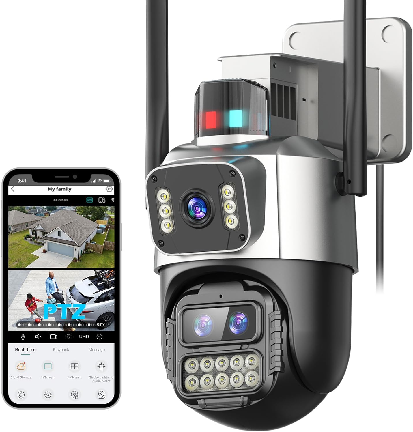 4K Dual Lens Outdoor Cameras for Home Security,360 PTZ Security Camera, 8X Digital Zoom Outside WiFi Camera,Auto Tracking& Detection, 2-Way Audio,Night Vision,SD/Cloud Storage, No Monthly Fee,Corded 4K Dual Lens Outdoor Cameras for Home Security,360 PTZ Security Camera, 8X Digital Zoom Outside WiFi Camera,Auto Tracking& Detection, 2-Way Audio,Night Vision,SD/Cloud Storage, No Monthly Fee,Corded