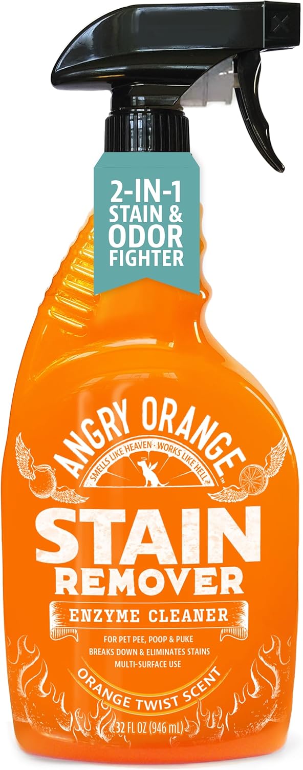 Angry Orange Stain Remover – 32oz Enzyme Pet Cleaner – Dog & Cat Urine Destroyer and Stain Remover – Citrus Spray Cleaning Solution – Puppy Supplies Angry Orange Stain Remover – 32oz Enzyme Pet Cleaner – Dog & Cat Urine Destroyer and Stain Remover – Citrus Spray Cleaning Solution – Puppy Supplies
