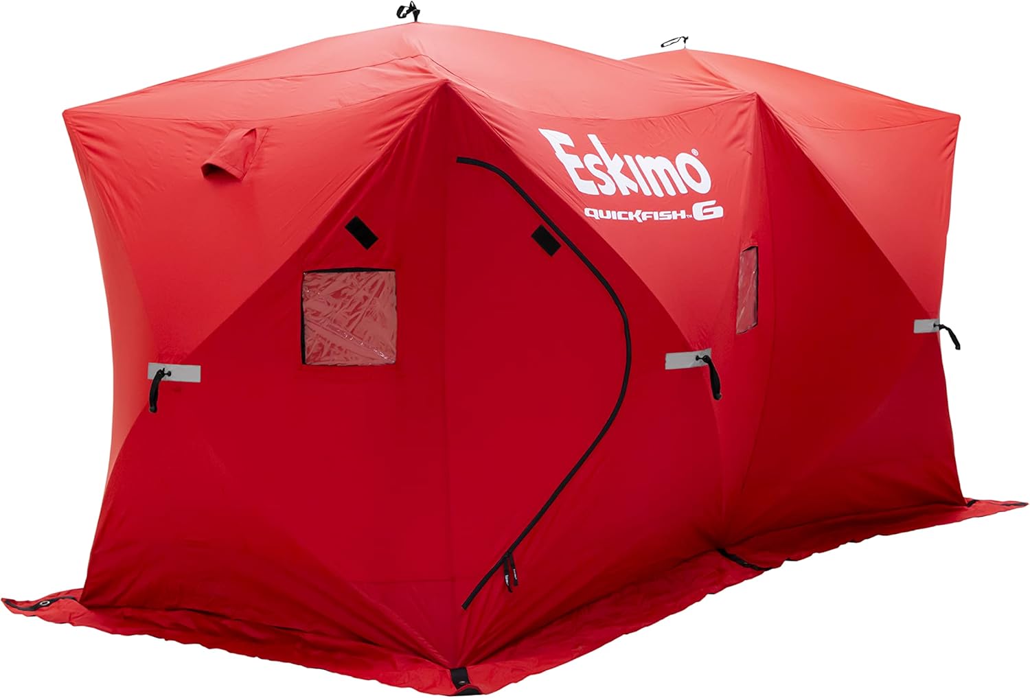 Eskimo Quickfish 6 Pop-Up Hub-Style Portable Ice Fishing Shelter, 68 Square Feet of Fishable Area, 6 Person Shelter, red Eskimo Quickfish 6 Pop-Up Hub-Style Portable Ice Fishing Shelter, 68 Square Feet of Fishable Area, 6 Person Shelter, red
