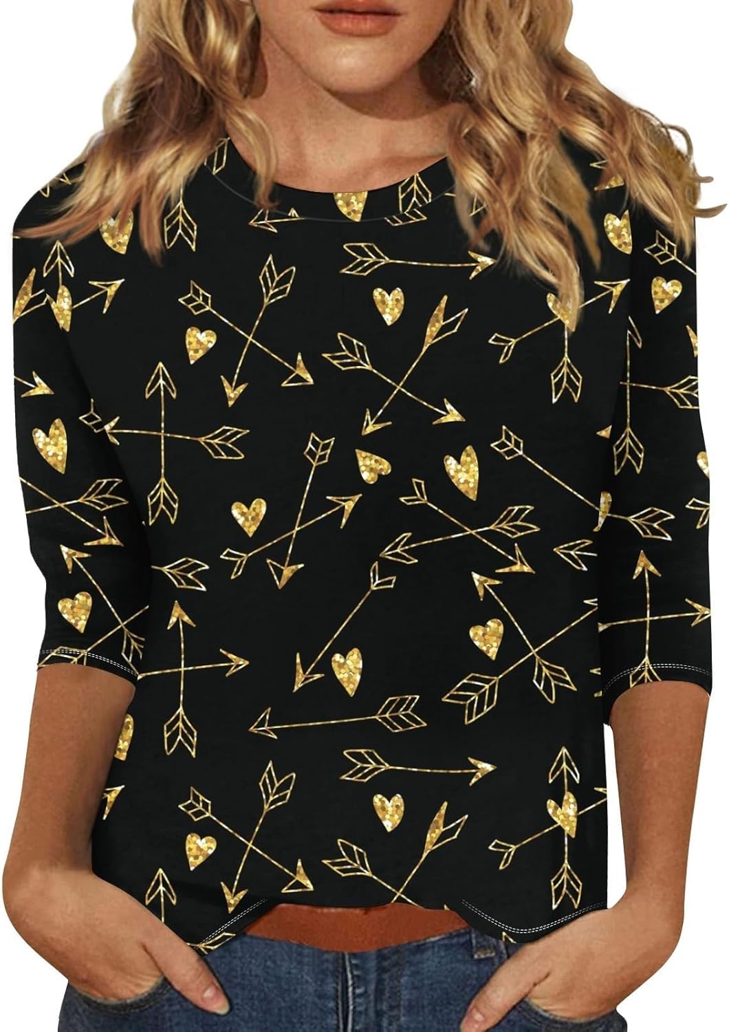 Valentine Shirts for Women Oversized Crewneck 3/4 Length Sleeve Tee Tops Funny Graphic Loose Casual Blouses 2024 Valentine Shirts for Women Oversized Crewneck 3/4 Length Sleeve Tee Tops Funny Graphic Loose Casual Blouses 2024