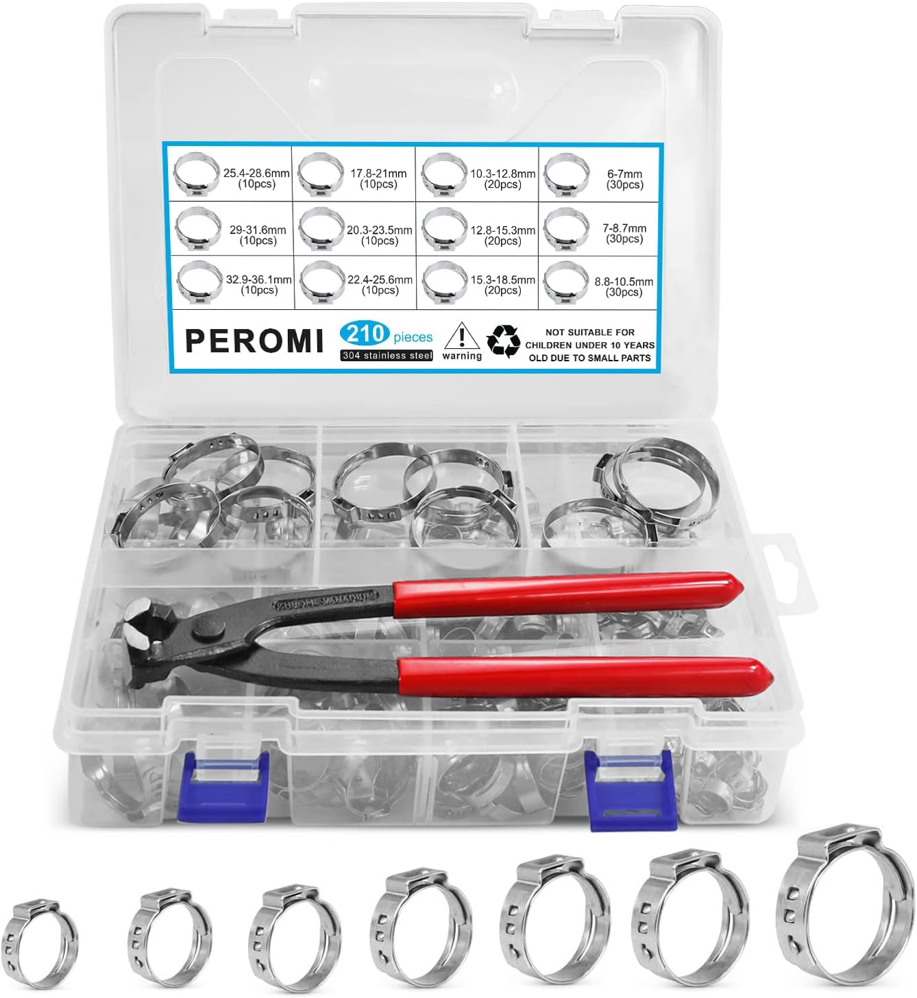 210PCS Single Ear Hose Clamps Stainless Steel 304,12 Size 6-36.1mm Stepless Ear Clamps Cinch Clamps Rings Assortment Kit with Ear Clamps Pincer for Pipe,Garden,Automotive and Industrial Use 210PCS Single Ear Hose Clamps Stainless Steel 304,12 Size 6-36.1mm Stepless Ear Clamps Cinch Clamps Rings Assortment Kit with Ear Clamps Pincer for Pipe,Garden,Automotive and Industrial Use