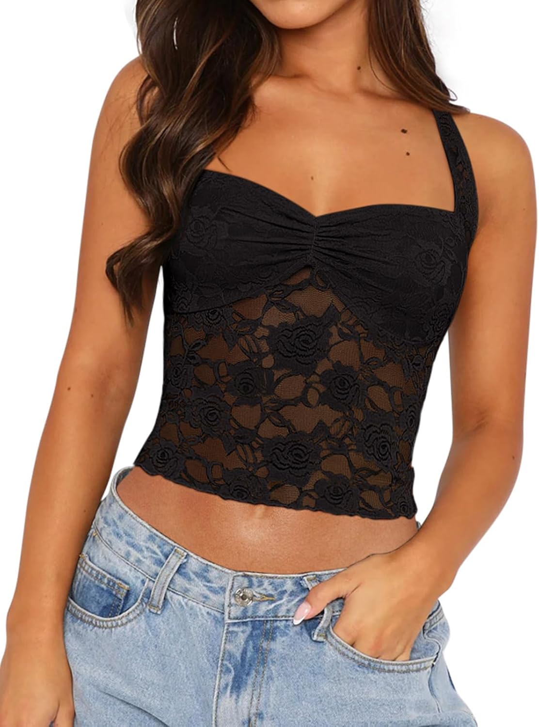 REORIA Lace Tops for Women Halter Sexy Going Out Tank Crop Y2K Fashion Top 2025 Trendy REORIA Lace Tops for Women Halter Sexy Going Out Tank Crop Y2K Fashion Top 2025 Trendy