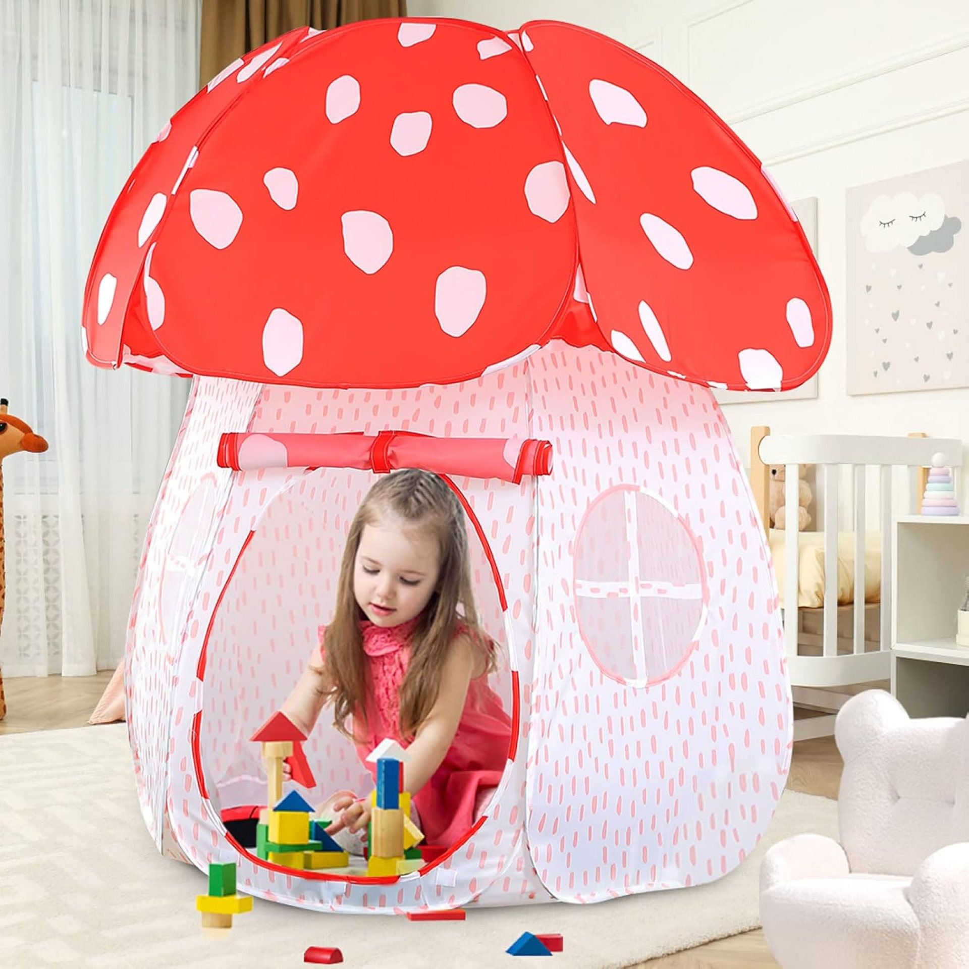 Play Tent for Kids Pop Up Tent Indoor Outdoor Boys and Girls Playhouse with Exquisite Design for Imaginative Mushroom Tent by CRAWLBO Patened (RED, Small) Play Tent for Kids Pop Up Tent Indoor Outdoor Boys and Girls Playhouse with Exquisite Design for Imaginative Mushroom Tent by CRAWLBO Patened (RED, Small)