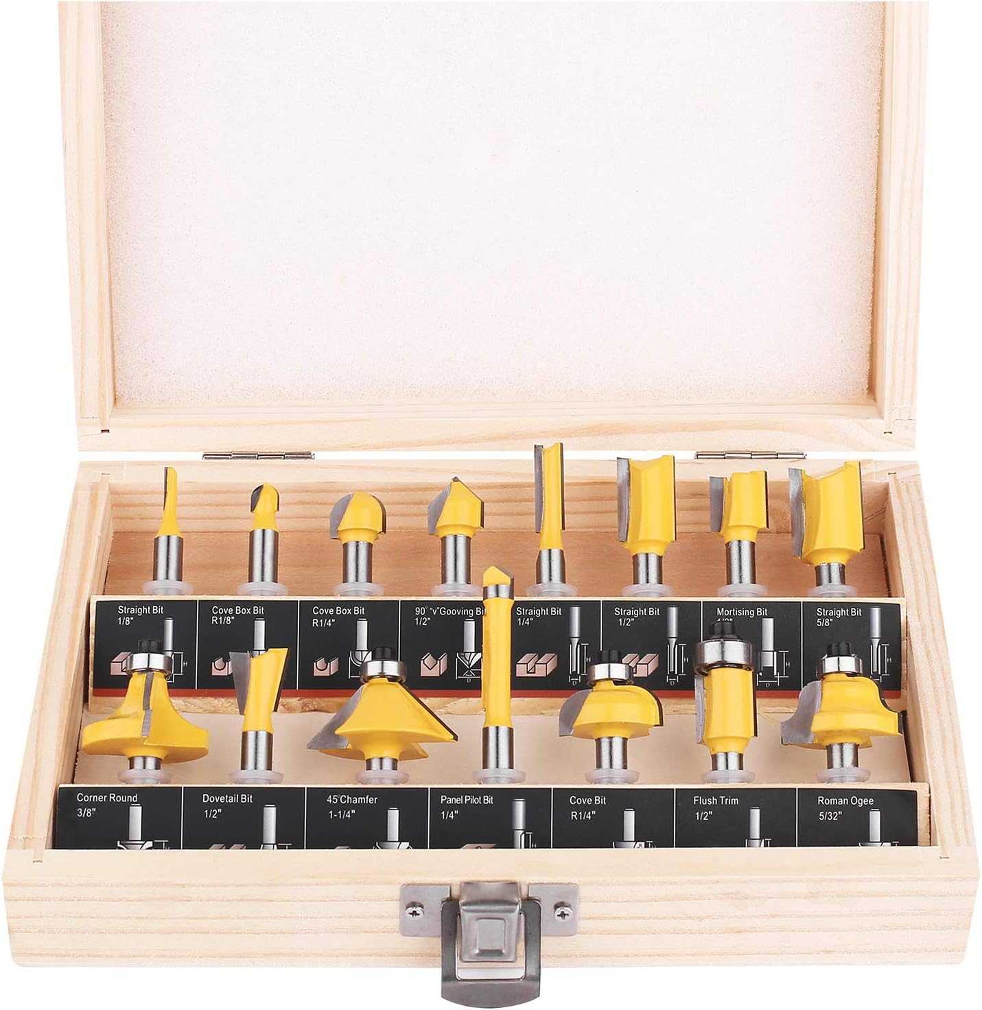 KOWOOD Router Bits Set of 15 Pieces 1/4 Inch Woodwork Tools for Beginners KOWOOD Router Bits Set of 15 Pieces 1/4 Inch Woodwork Tools for Beginners