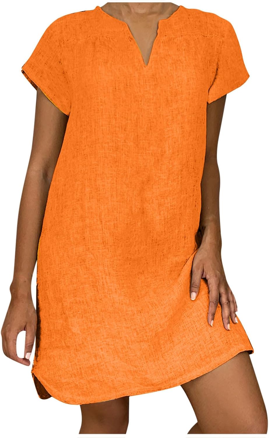 Womens Casual Summer Linen Dresses Plus Size V Neck Short Sleeve Side Split Mini Dress Loose Versatile Outdoor Dress Womens Casual Summer Linen Dresses Plus Size V Neck Short Sleeve Side Split Mini Dress Loose Versatile Outdoor Dress