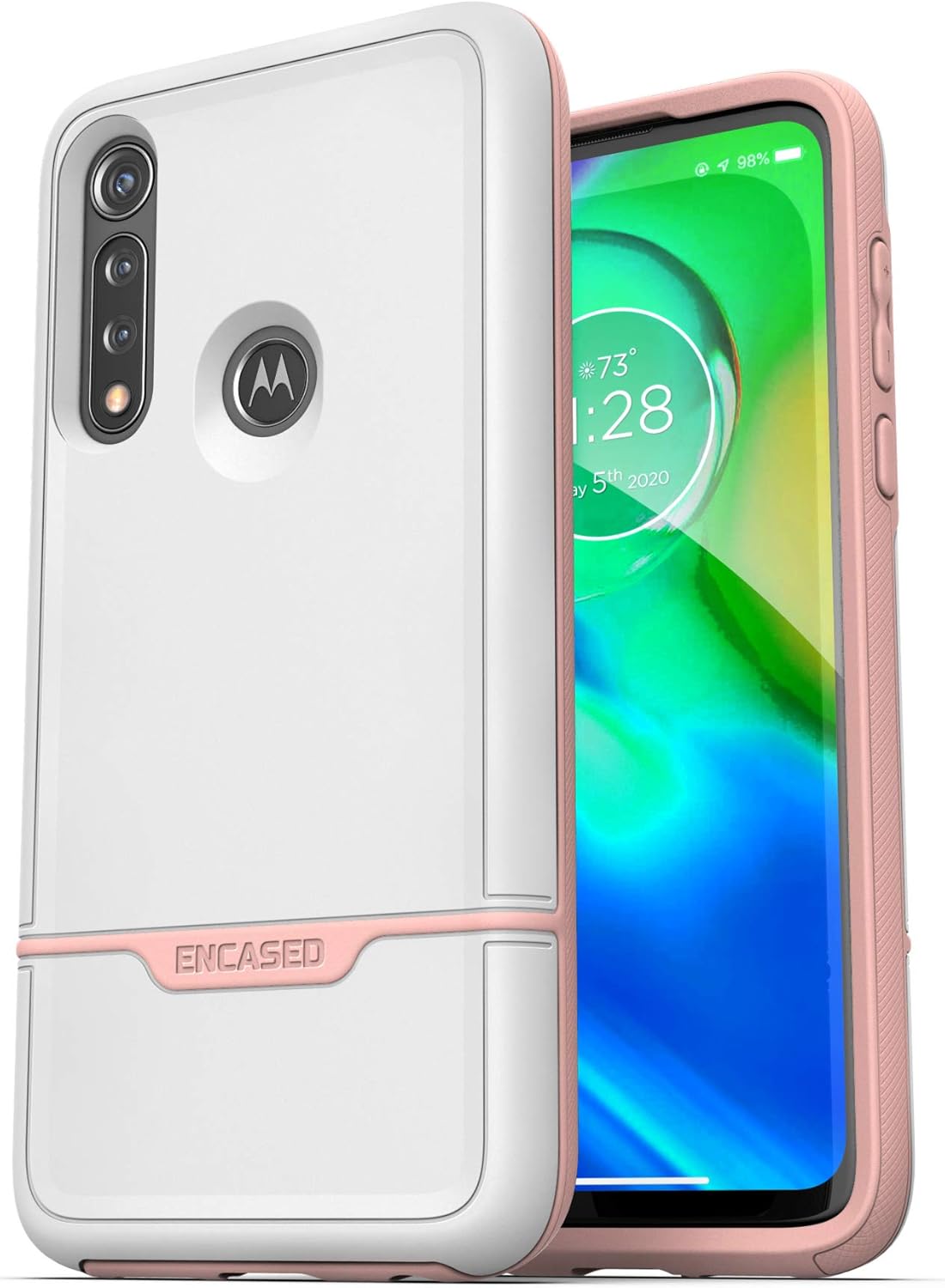 ENCASED Protective Moto G Power Pink (2020 Rebel Armor) Military Grade Heavy Duty Full Body Cover (Motorola G Power) White/Pink ENCASED Protective Moto G Power Pink (2020 Rebel Armor) Military Grade Heavy Duty Full Body Cover (Motorola G Power) White/Pink