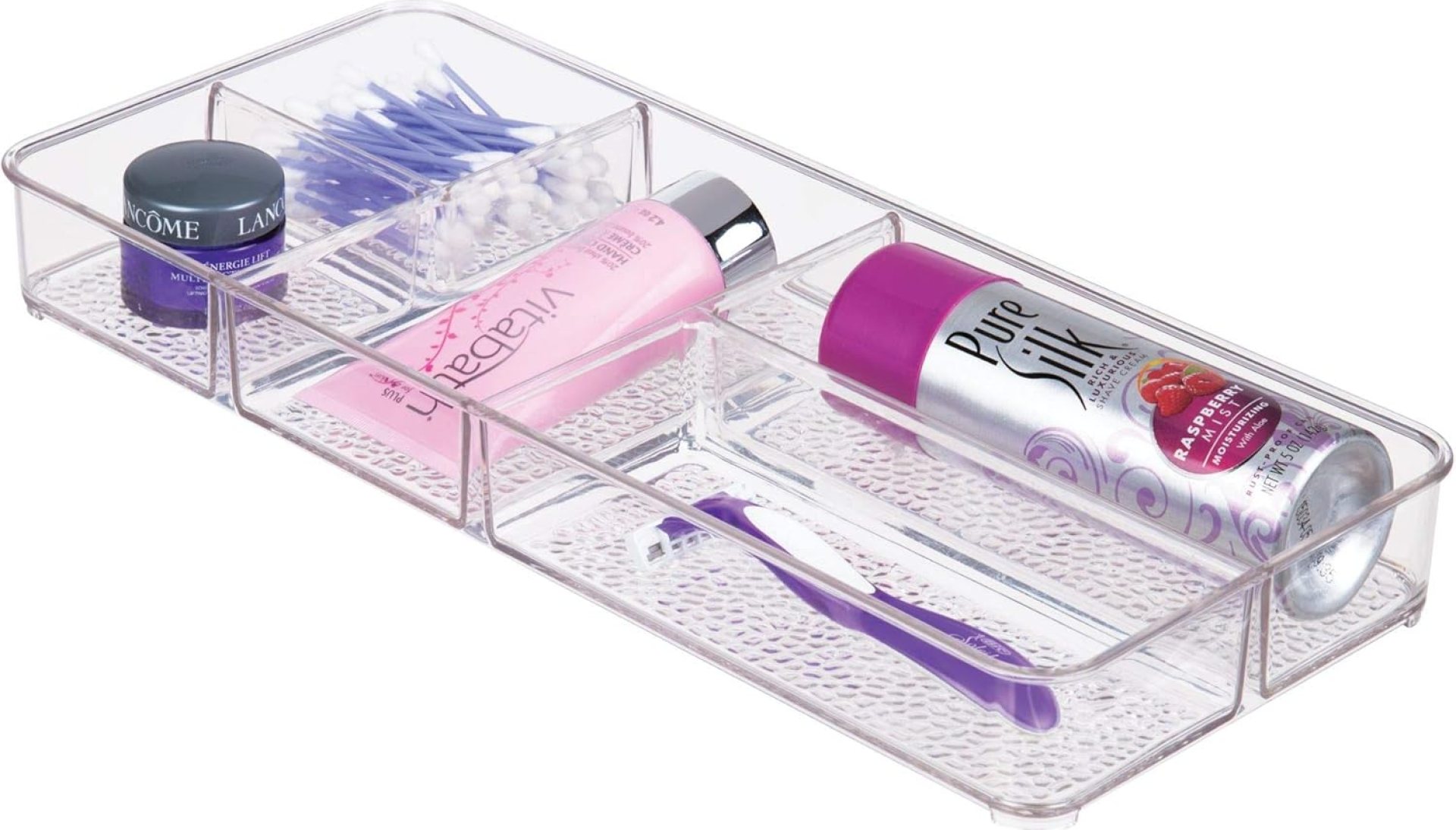 iDesign Rain Plastic Divided Vanity Organizer, Storage Tray for Cosmetics, Makeup, and Accessories on Vanity, Countertop, Bathroom, or Cabinet, 5 Compartments, 5 Compartments, Clear iDesign Rain Plastic Divided Vanity Organizer, Storage Tray for Cosmetics, Makeup, and Accessories on Vanity, Countertop, Bathroom, or Cabinet, 5 Compartments, 5 Compartments, Clear