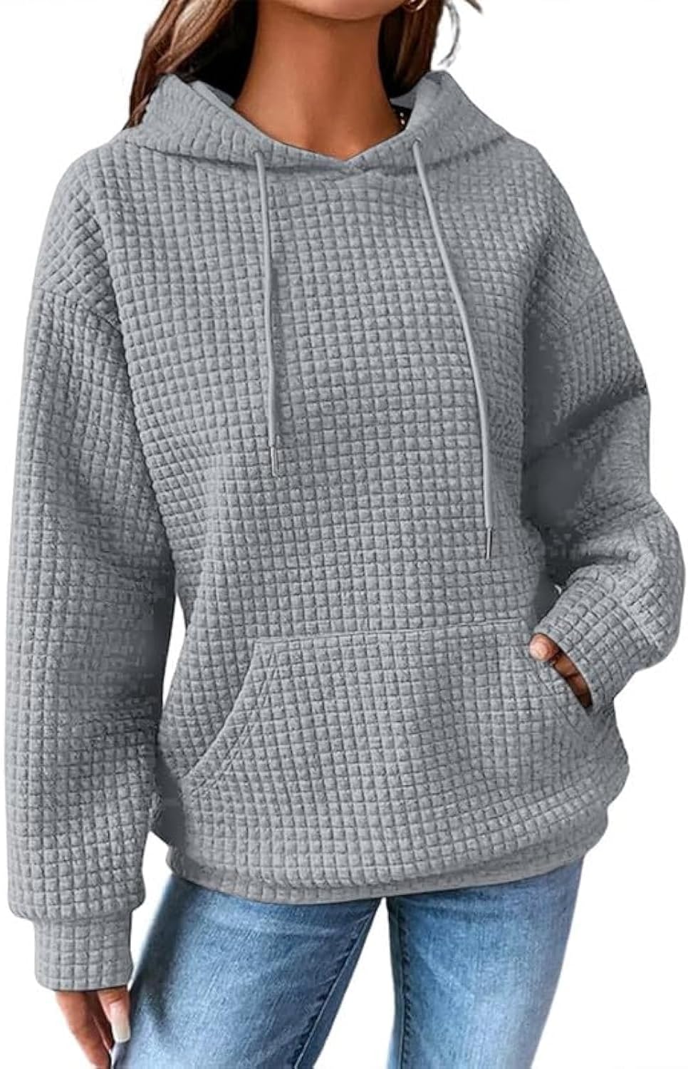 SHEWIN Womens Hoodies Casual Long Sleeve Drawstring Waffle Pullover Tops Loose Hooded Sweatshirt with Pocket SHEWIN Womens Hoodies Casual Long Sleeve Drawstring Waffle Pullover Tops Loose Hooded Sweatshirt with Pocket