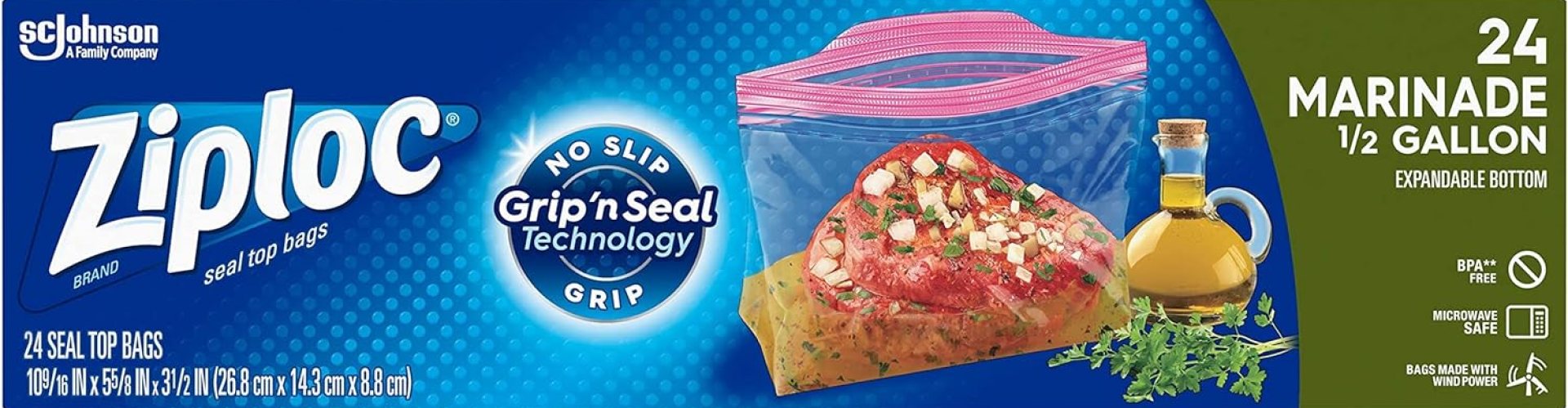 Ziploc Half Gallon Marinade Food Storage Bags for Meal Prep, Grip ‘n Seal Technology for Easier Grip, Open, and Close, 24 Count Ziploc Half Gallon Marinade Food Storage Bags for Meal Prep, Grip ‘n Seal Technology for Easier Grip, Open, and Close, 24 Count