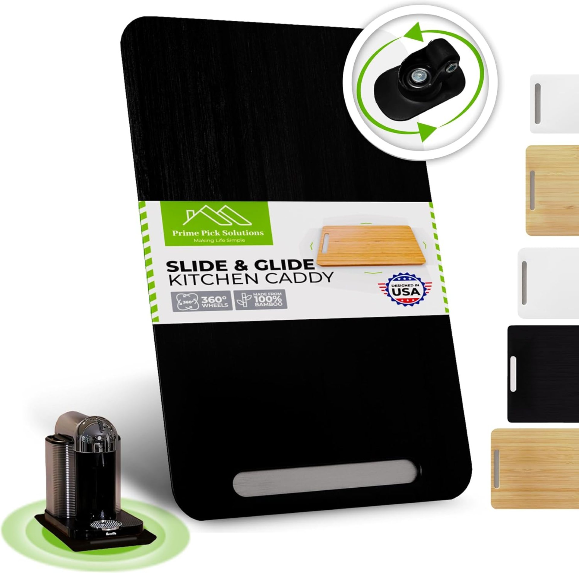 360 Kitchen Appliance Sliding Tray, an elegant sliding appliance Caddy that offers total countertop organization. Access your coffee maker or heavy appliance with the slide of a finger. 360 Kitchen Appliance Sliding Tray, an elegant sliding appliance Caddy that offers total countertop organization. Access your coffee maker or heavy appliance with the slide of a finger.