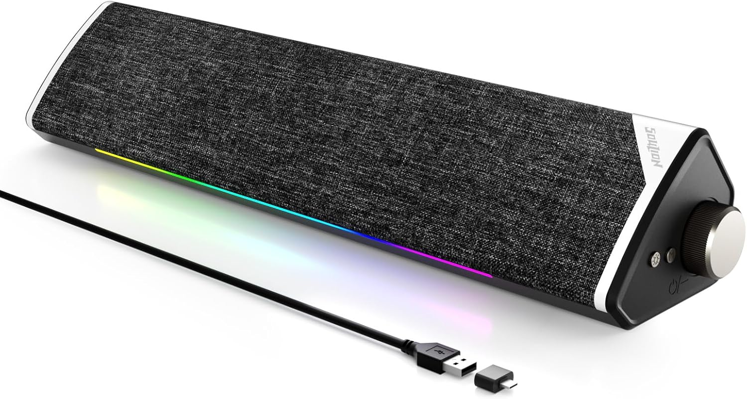 SOULION R60 Bluetooth Computer Speakers, USB Plug-N-Play PC Speakers with LED Dynamic Light, Surround Sound Soundbar Speakers with Rotary Switch for Desktop Laptop (USB-C to USB Adapter Included) SOULION R60 Bluetooth Computer Speakers, USB Plug-N-Play PC Speakers with LED Dynamic Light, Surround Sound Soundbar Speakers with Rotary Switch for Desktop Laptop (USB-C to USB Adapter Included)