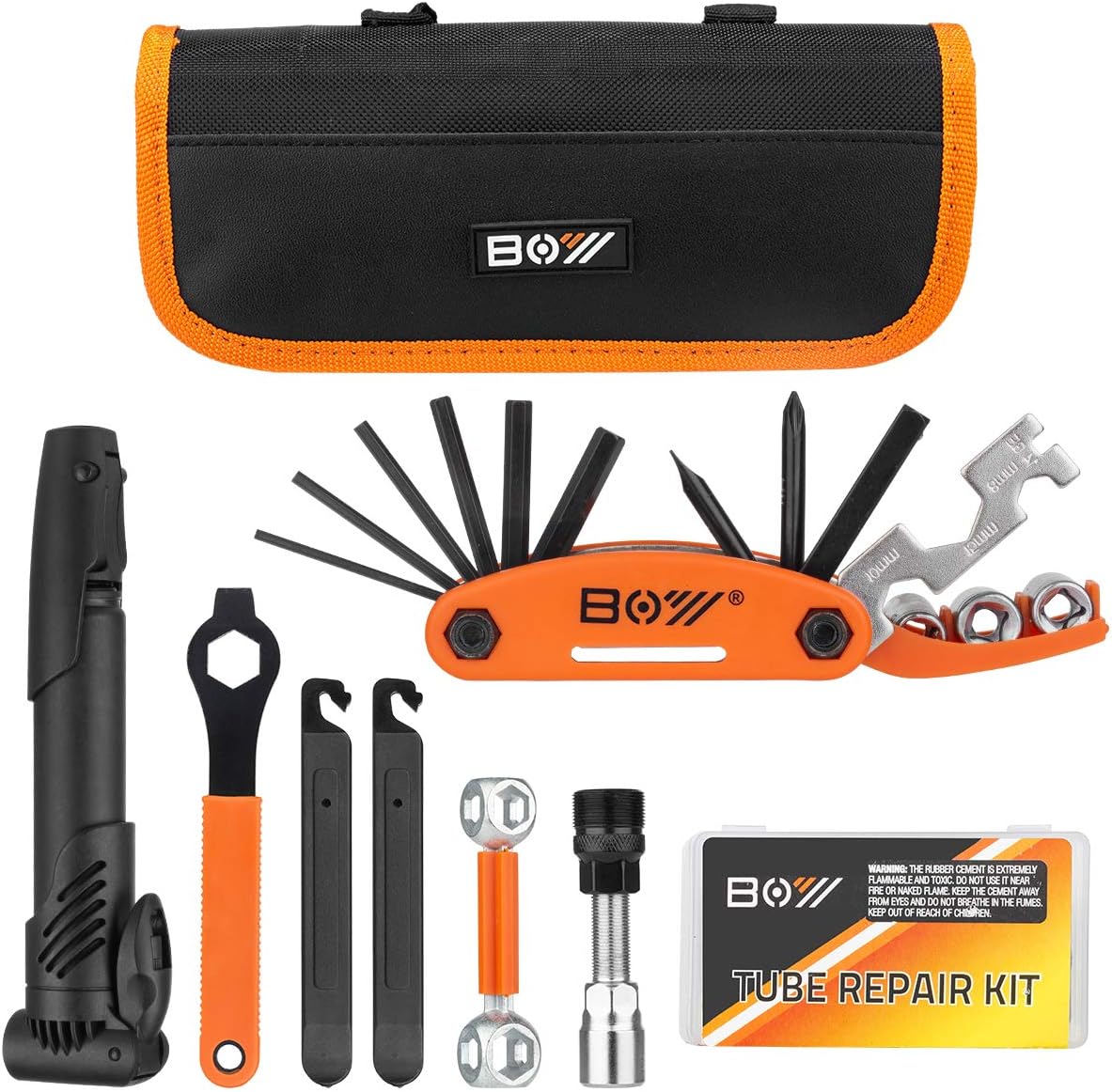 Bicycle Repair Bag With Tire Pump, Portable Tool Kit for Camping Travel – Patches, Inflator, Maintenance Essentials All in One Safety Kit Bicycle Repair Bag With Tire Pump, Portable Tool Kit for Camping Travel – Patches, Inflator, Maintenance Essentials All in One Safety Kit
