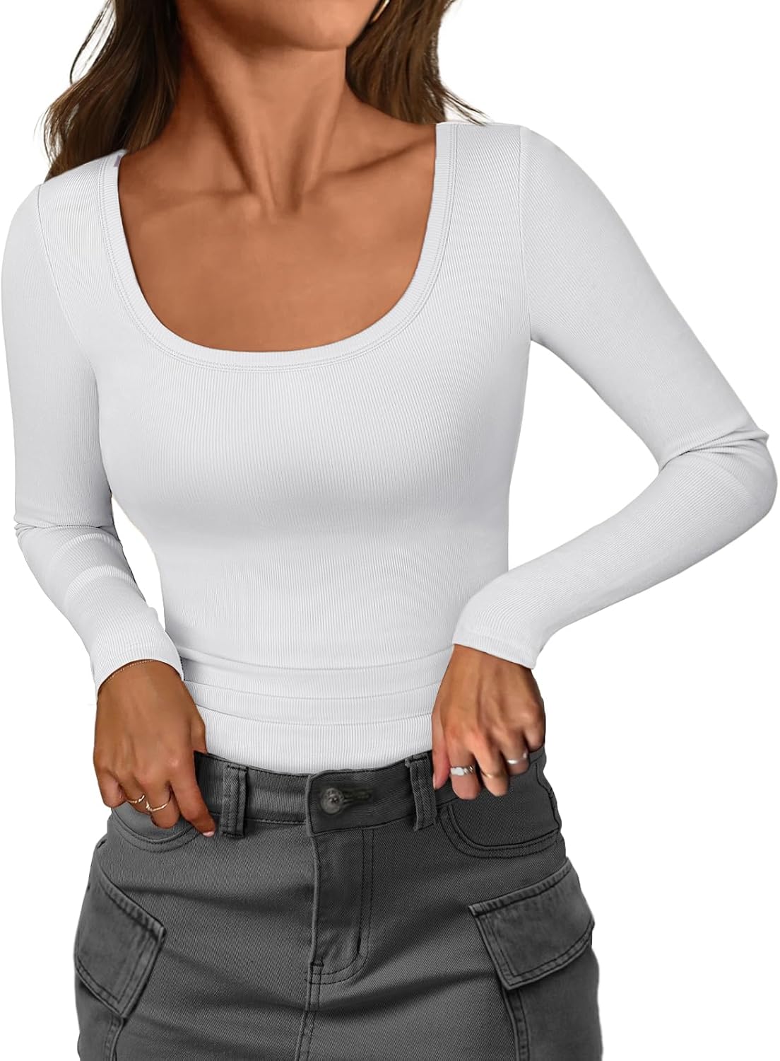 ATHMILE Womens Long Sleeve Scoop Neck Ribbed Knit Fitted Casual Tops Tee Slim Basic Shirts ATHMILE Womens Long Sleeve Scoop Neck Ribbed Knit Fitted Casual Tops Tee Slim Basic Shirts