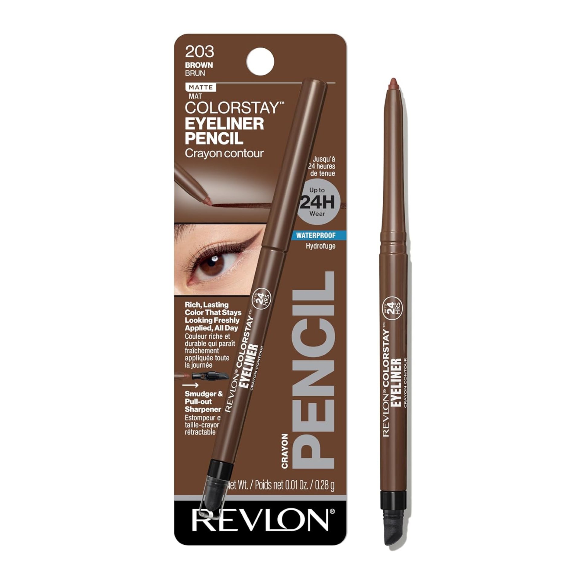 Revlon ColorStay Pencil Waterproof Eyeliner, Smudge-Proof, Eye Makeup with Built-In Sharpener, Packaging May Vary, 203 Brown, 0.01 Oz Revlon ColorStay Pencil Waterproof Eyeliner, Smudge-Proof, Eye Makeup with Built-In Sharpener, Packaging May Vary, 203 Brown, 0.01 Oz