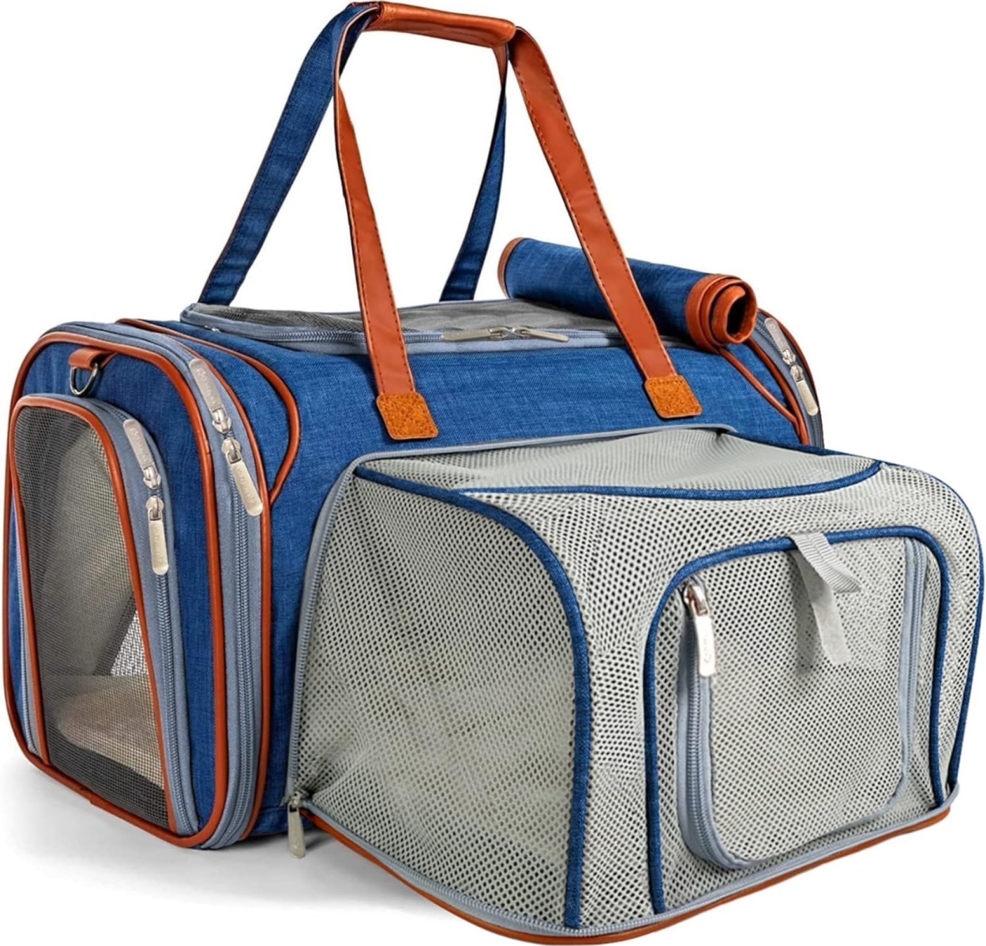 Mr. Peanut’s Expandable Airline Approved Soft Sided Pet Carrier, Low Profile Gold Series Tote, Premium Brand Self Locking Zippers, Plush Faux Fleece Bedding with a Sturdy Plywood Base (Deja Blue) Mr. Peanut’s Expandable Airline Approved Soft Sided Pet Carrier, Low Profile Gold Series Tote, Premium Brand Self Locking Zippers, Plush Faux Fleece Bedding with a Sturdy Plywood Base (Deja Blue)