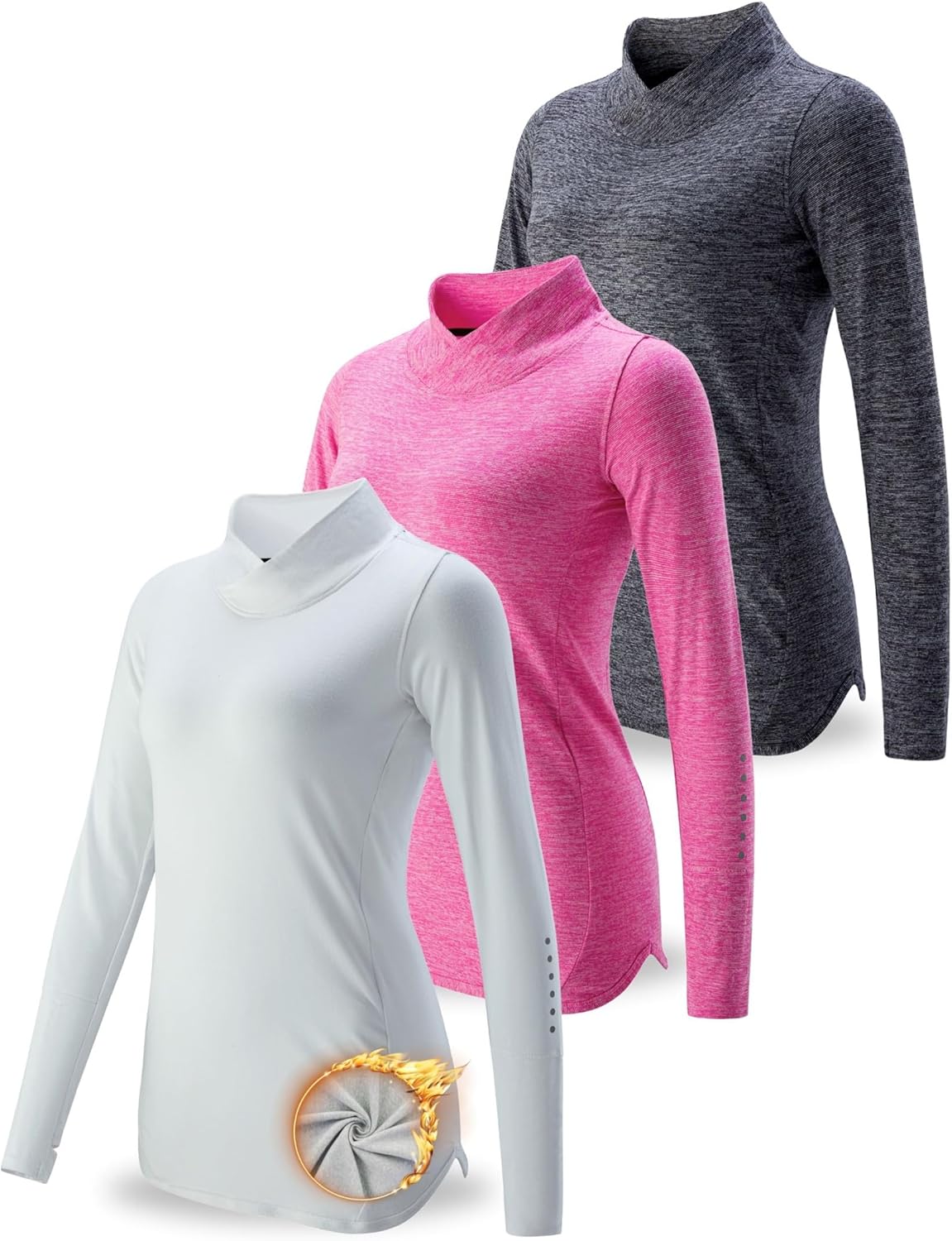 3 Pack Women’s Thermal Fleece Shirts Long Sleeve Mock Turtleneck Running Active Tops Workout Cold Weather Gear 3 Pack Women’s Thermal Fleece Shirts Long Sleeve Mock Turtleneck Running Active Tops Workout Cold Weather Gear