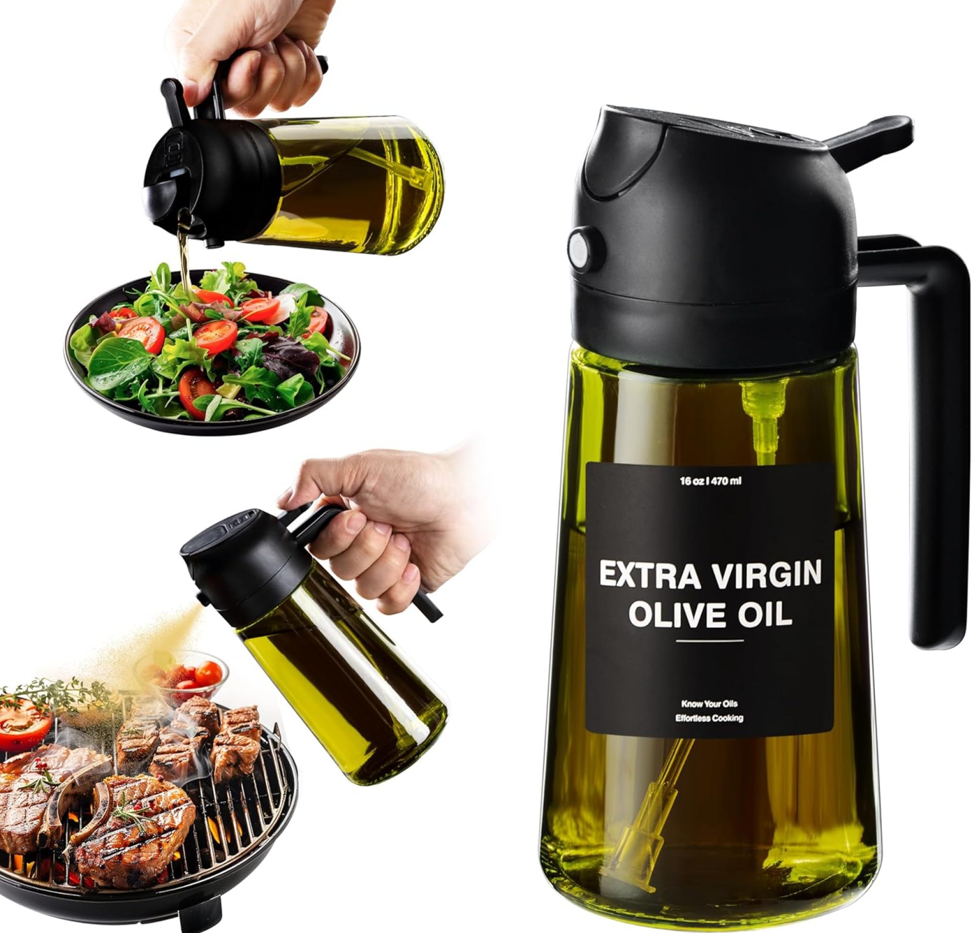 CXINYI – 16oz/470ml Olive Oil Dispenser for Kitchen with Stickers – 2 in 1 Olive Oil Sprayer for Cooking, Air Fryer, and Salad, Black (Light-Proof Kitchen Gadget) CXINYI – 16oz/470ml Olive Oil Dispenser for Kitchen with Stickers – 2 in 1 Olive Oil Sprayer for Cooking, Air Fryer, and Salad, Black (Light-Proof Kitchen Gadget)