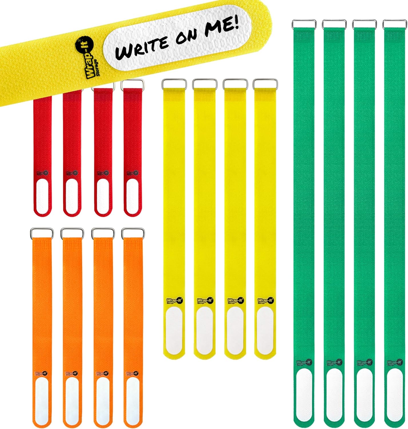 Wrap-It Storage Cinch-Straps (Assorted 16 Pack) Hook and Loop Straps with Metal Buckles and Write on Labels for Easy Cord Identification, Waterproof, Reusable, Multi-Purpose, Adjustable Wrap-It Storage Cinch-Straps (Assorted 16 Pack) Hook and Loop Straps with Metal Buckles and Write on Labels for Easy Cord Identification, Waterproof, Reusable, Multi-Purpose, Adjustable