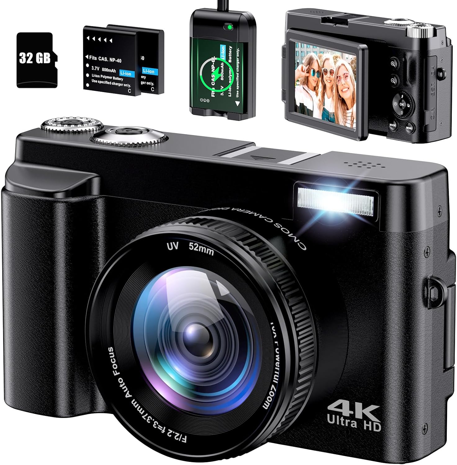 4K Digital Camera for Photography Autofocus 48MP 4K Camera with SD Card, 180° 3.0 inch Flip Screen Vlogging Camera for YouTube Video Compact Cameras with 16X Digital Zoom, Anti-Shake, 2 Batteries 4K Digital Camera for Photography Autofocus 48MP 4K Camera with SD Card, 180° 3.0 inch Flip Screen Vlogging Camera for YouTube Video Compact Cameras with 16X Digital Zoom, Anti-Shake, 2 Batteries