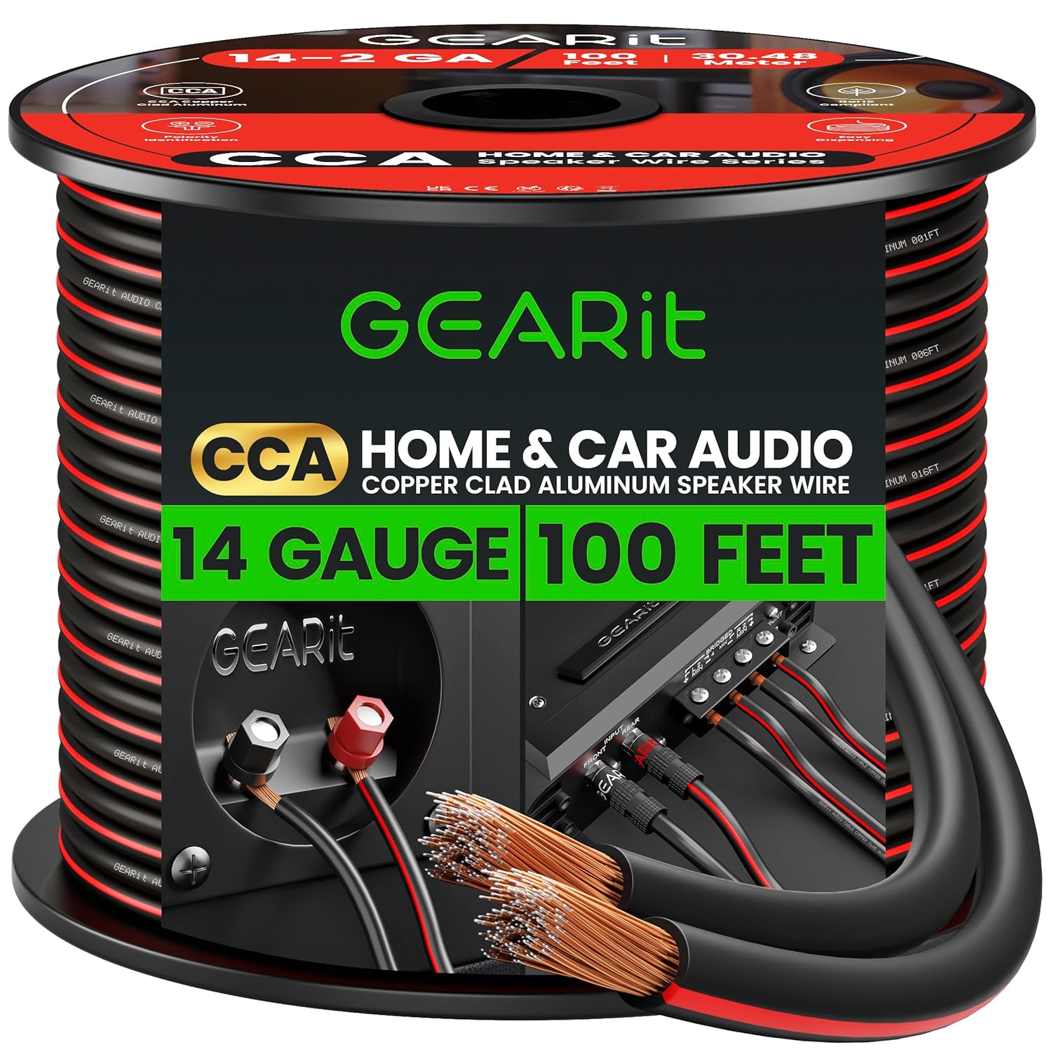 14AWG Speaker Wire, GearIT Pro Series 14 AWG Gauge Speaker Wire Cable (100 Feet / 30.48 Meters) Great Use for Home Theater Speakers and Car Speakers Black 14AWG Speaker Wire, GearIT Pro Series 14 AWG Gauge Speaker Wire Cable (100 Feet / 30.48 Meters) Great Use for Home Theater Speakers and Car Speakers Black