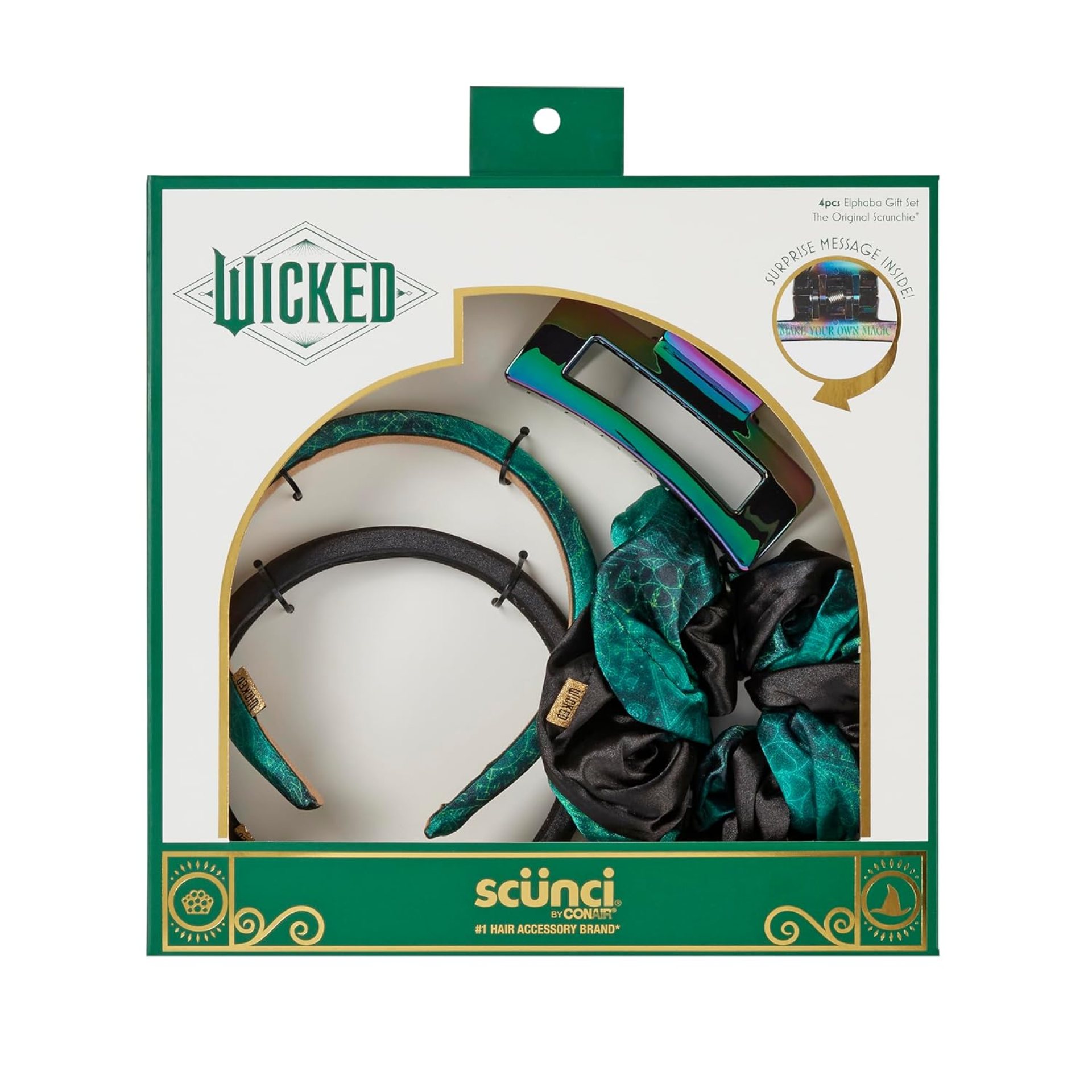 Conair Wicked Elphaba Gift Box – hair accessories for girls – gifts for her – hair accessories – Scunci 4PK Conair Wicked Elphaba Gift Box – hair accessories for girls – gifts for her – hair accessories – Scunci 4PK
