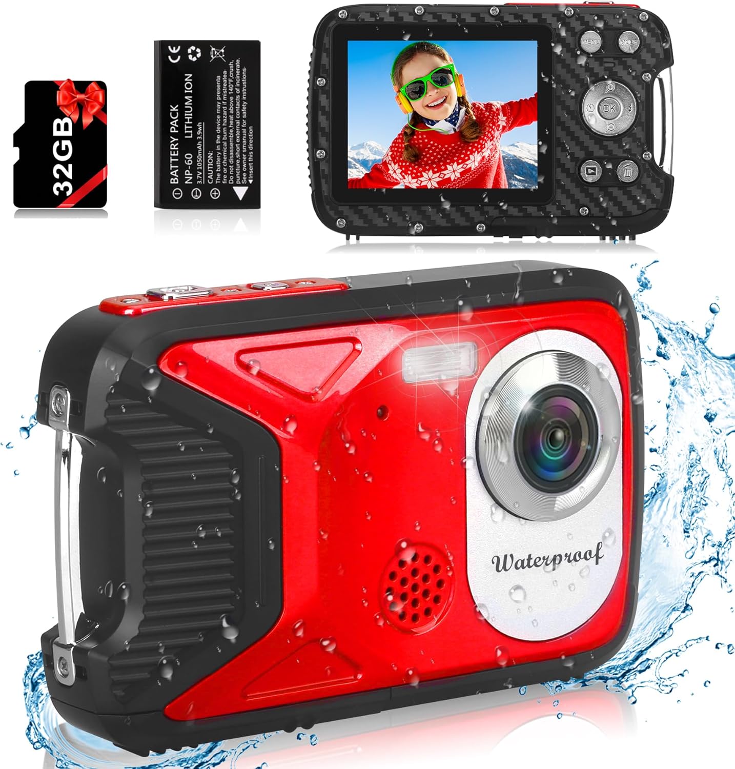 Waterproof Digital Camera with 32GB Card HD 1080P 36MP Compact Digital Camera for Kids Point and Shoot Camera Portable Camera for Teens Students Boys Girls(Red) Waterproof Digital Camera with 32GB Card HD 1080P 36MP Compact Digital Camera for Kids Point and Shoot Camera Portable Camera for Teens Students Boys Girls(Red)