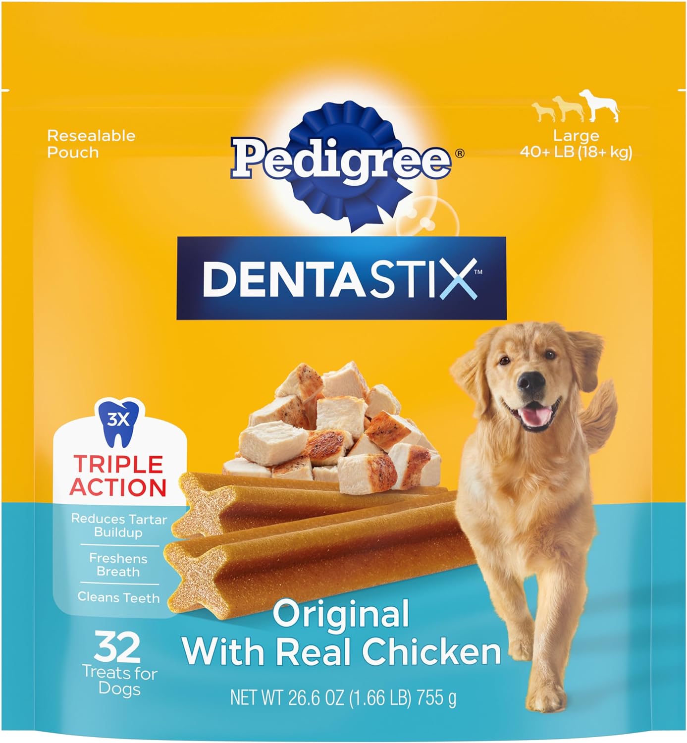 PEDIGREE DENTASTIX Large Dog Dental Treats Original Flavor Dental Bones, 1.66 lb. Pack (32 Treats) PEDIGREE DENTASTIX Large Dog Dental Treats Original Flavor Dental Bones, 1.66 lb. Pack (32 Treats)