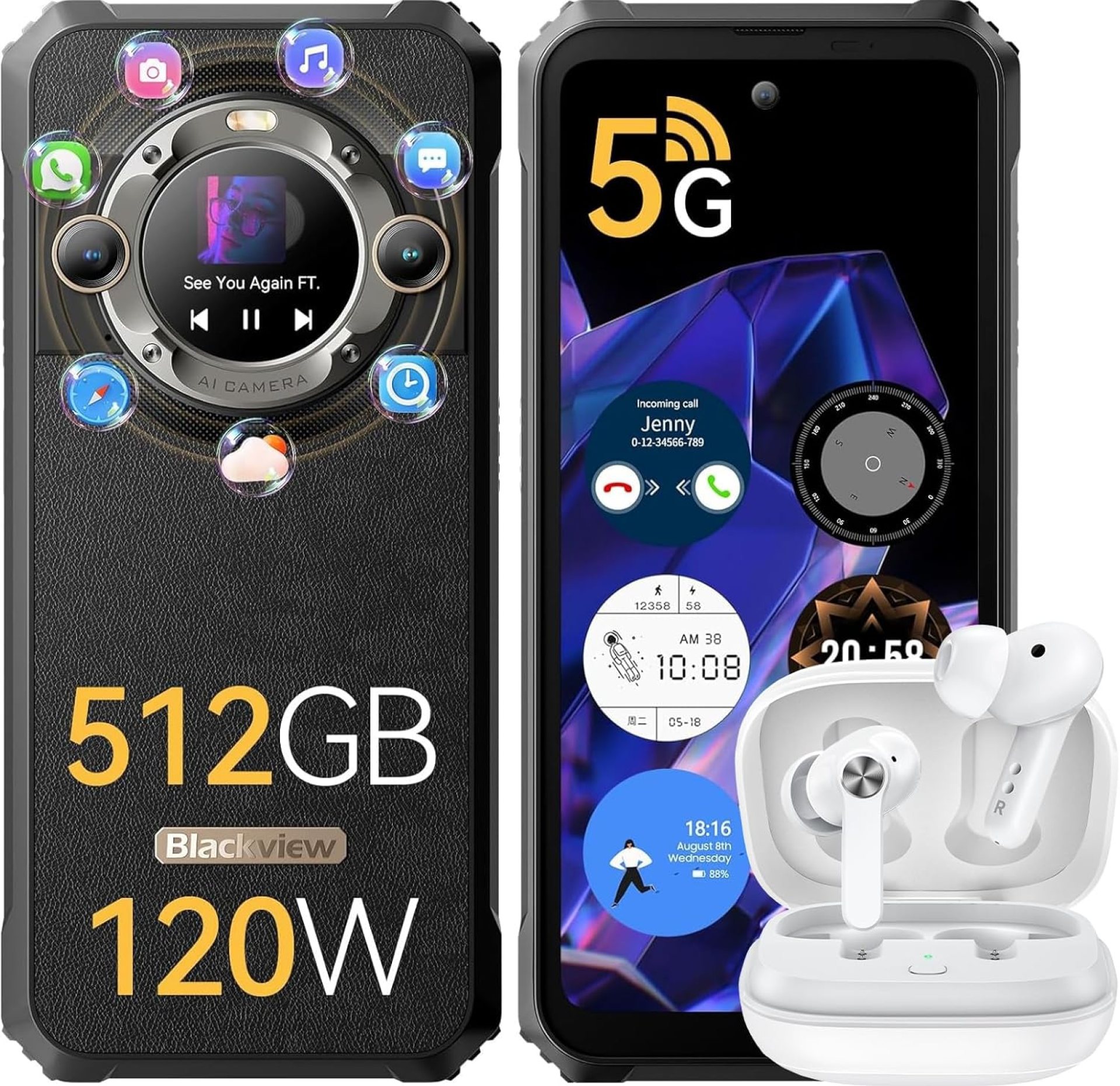 Blackview BL9000 5G Rugged Smartphone 24GB+512GB, 6.78″ 2.4K 120Hz Rugged Phone+1.32″ Back Screen, 120W Charging/8800mAh, Dual 50MP Camera, Dimensity 8020 5G Chip, Android 13, Fingerprint/Face ID/NFC Blackview BL9000 5G Rugged Smartphone 24GB+512GB, 6.78″ 2.4K 120Hz Rugged Phone+1.32″ Back Screen, 120W Charging/8800mAh, Dual 50MP Camera, Dimensity 8020 5G Chip, Android 13, Fingerprint/Face ID/NFC