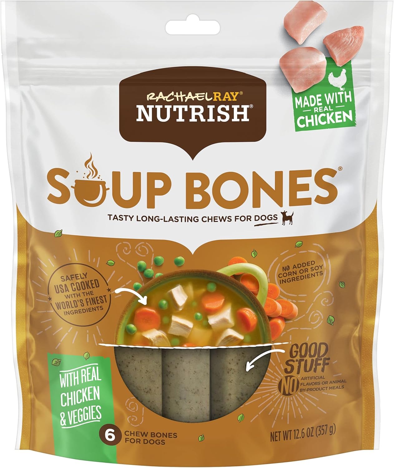 Rachael Ray Nutrish Soup Bones Dog Treats, Chicken & Veggies Flavor, 6 Bones Rachael Ray Nutrish Soup Bones Dog Treats, Chicken & Veggies Flavor, 6 Bones