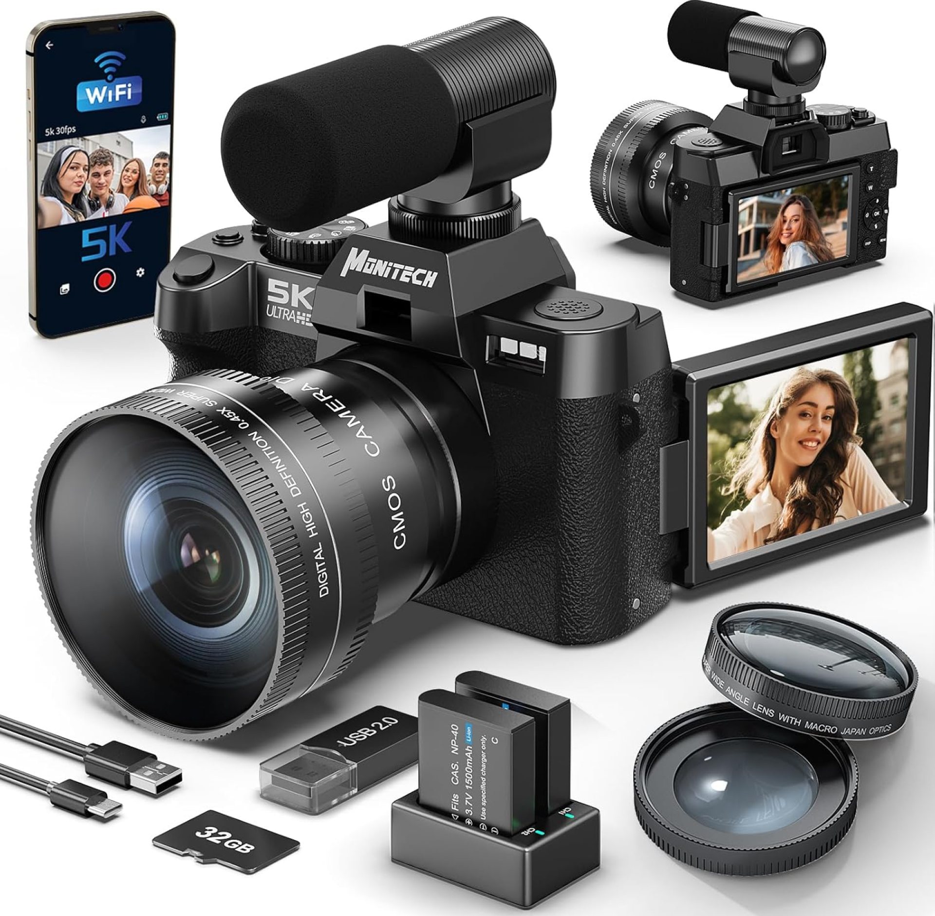 5K Digital Compact Camera for Photography and Video,48MP Vlogging Camera for YouTube with 180° Flip Screen,16X Digital Zoom,52mm Wide Angle & Macro Lens, 2 Batteries, 32GB TF Card(Black) 5K Digital Compact Camera for Photography and Video,48MP Vlogging Camera for YouTube with 180° Flip Screen,16X Digital Zoom,52mm Wide Angle & Macro Lens, 2 Batteries, 32GB TF Card(Black)
