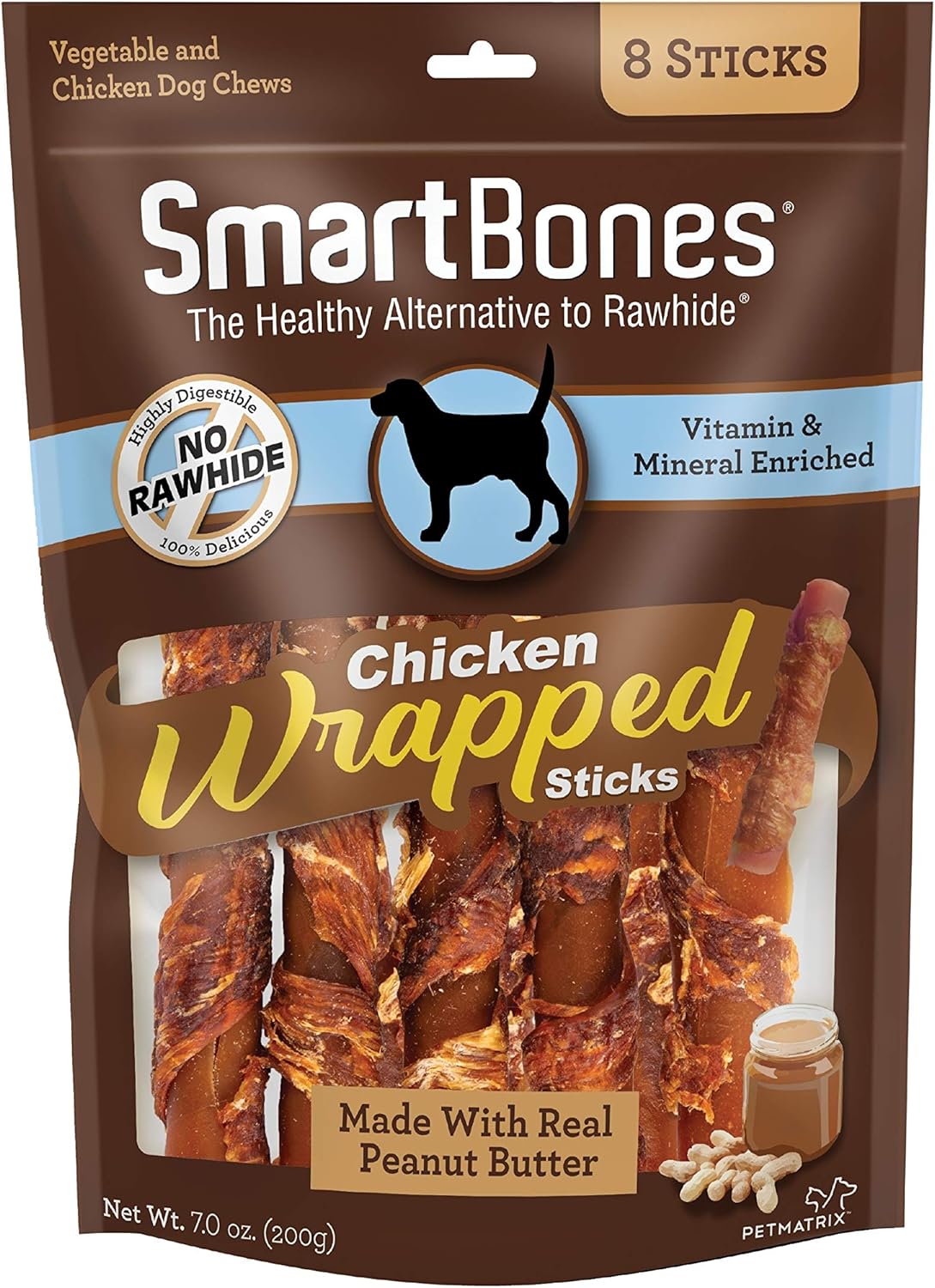 SmartBones Chicken-Wrapped Sticks, Treat Your Dog to a Rawhide-Free Chew Made With Real Chicken and Peanut Butter 8 Count (Pack of 1) SmartBones Chicken-Wrapped Sticks, Treat Your Dog to a Rawhide-Free Chew Made With Real Chicken and Peanut Butter 8 Count (Pack of 1)
