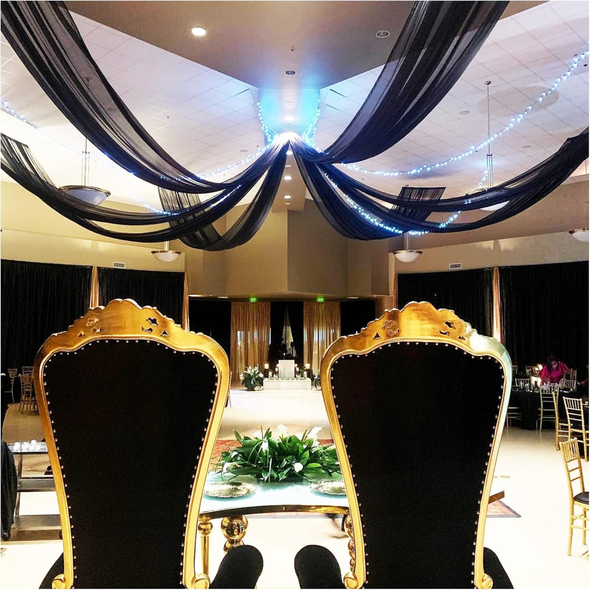 Black Chiffon Ceiling Draping 6 Panels 5ftx15ft Long Wedding Drapes Fabric Sheer Curtains Drapes for Event Tent Decoration Black Chiffon Ceiling Draping 6 Panels 5ftx15ft Long Wedding Drapes Fabric Sheer Curtains Drapes for Event Tent Decoration