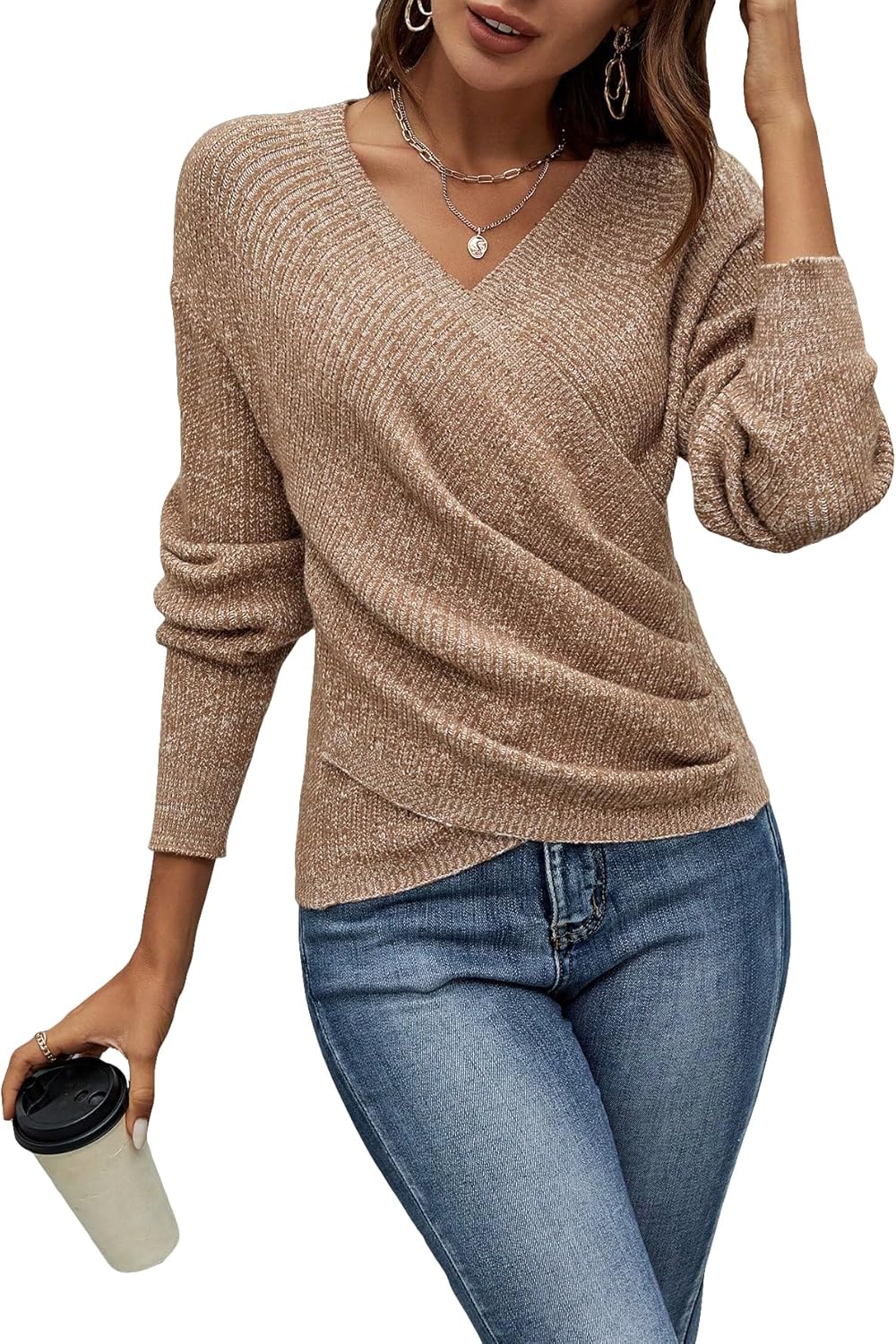 SOLY HUX Women’s V Neck Long Sleeve Off Shoulder Sweaters Criss Cross Wrap Ruched Pullover Fall Tops SOLY HUX Women’s V Neck Long Sleeve Off Shoulder Sweaters Criss Cross Wrap Ruched Pullover Fall Tops