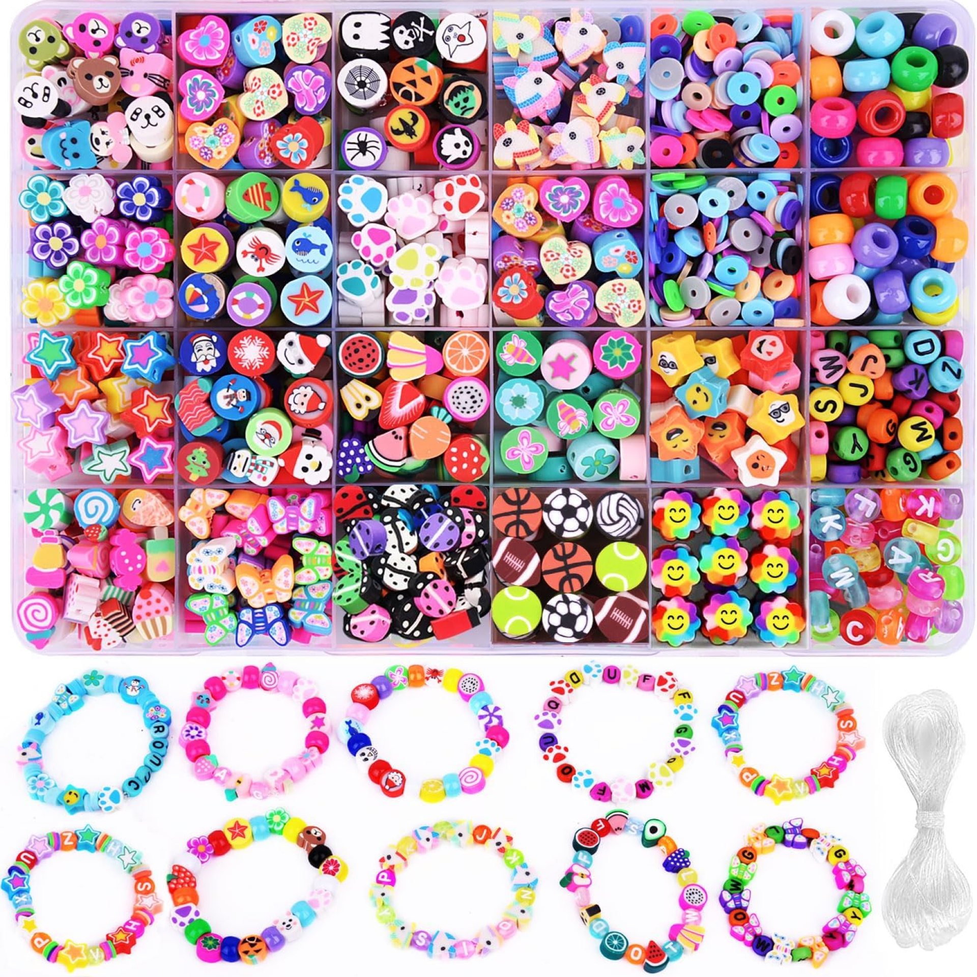 1000PCS Polymer Clay Beads Bracelet Making kit, 24 Style Cute Fun Beads Fruit Flower Animal Cake Butterfly Heart Beads Charms for Jewelry Necklace Earring Making DIY Accessories for Women Girls 1000PCS Polymer Clay Beads Bracelet Making kit, 24 Style Cute Fun Beads Fruit Flower Animal Cake Butterfly Heart Beads Charms for Jewelry Necklace Earring Making DIY Accessories for Women Girls