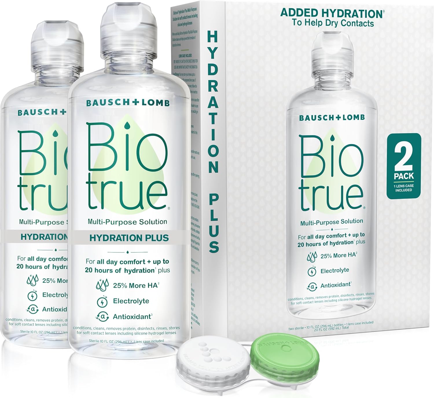 Biotrue Hydration Plus Contact Lens Solution, Multi-Purpose Solution for Soft Contact Lenses, Lens Case Included, 10 FL OZ (Pack of 2) Biotrue Hydration Plus Contact Lens Solution, Multi-Purpose Solution for Soft Contact Lenses, Lens Case Included, 10 FL OZ (Pack of 2)