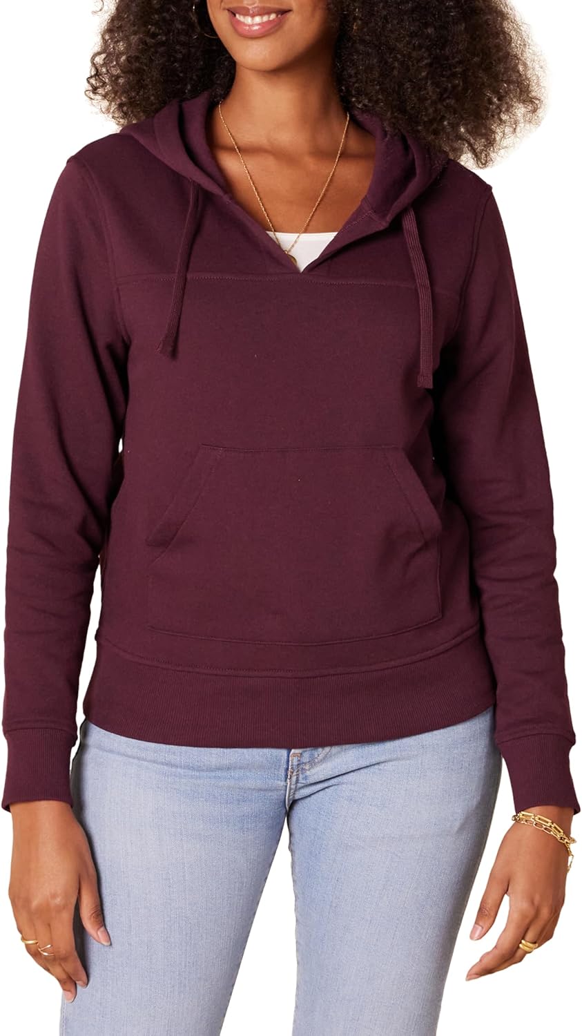 Amazon Essentials Women’s Classic-Fit Long-Sleeve Open V-Neck Hooded Sweatshirt Amazon Essentials Women’s Classic-Fit Long-Sleeve Open V-Neck Hooded Sweatshirt