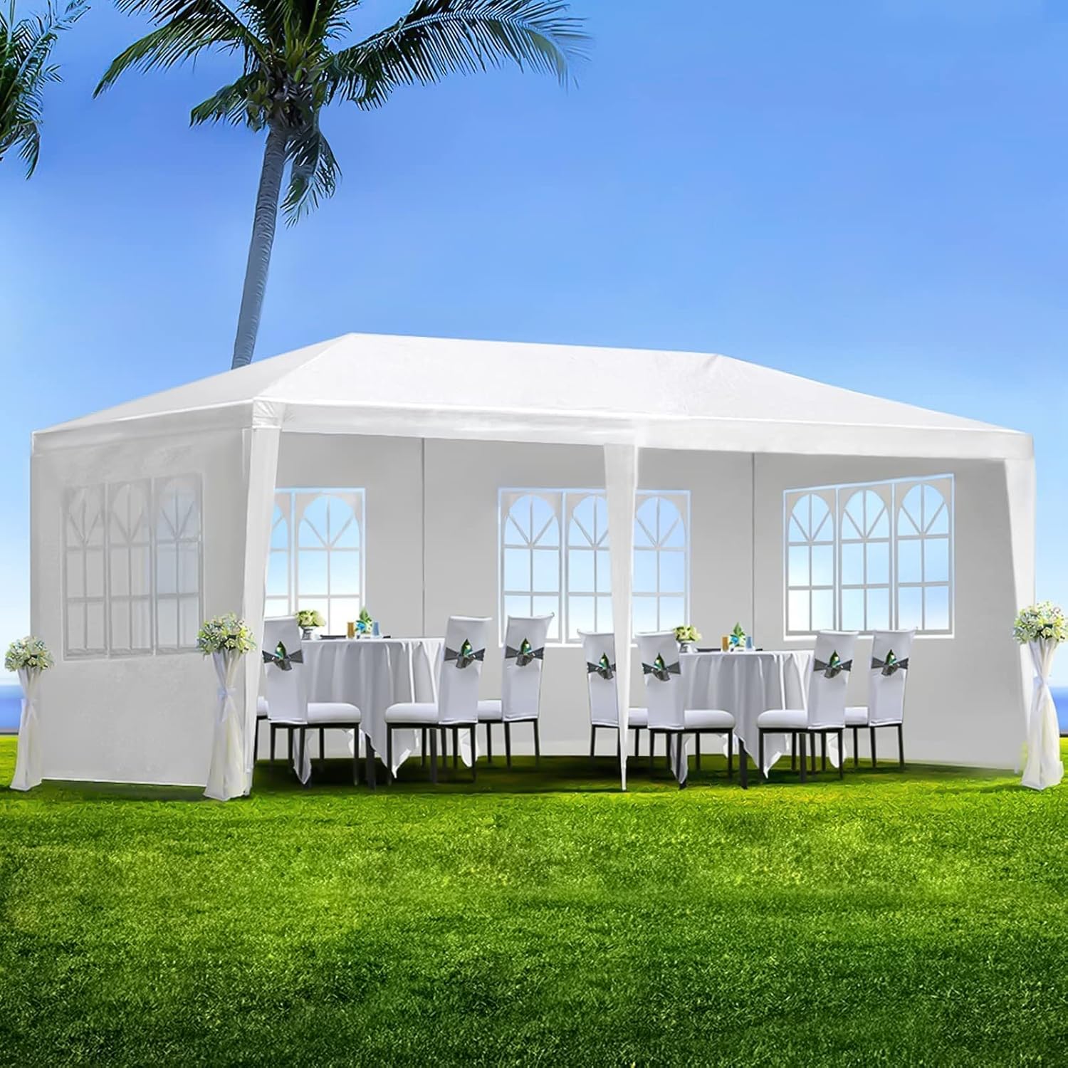 10×20 Party Tent, Outdoor Tents for Parties, White Wedding Tent, Event Tent, Large Canopy Tent with 4 Removable Sidewalls, Big Gazebo Tent for Backyard, Garden 10×20 Party Tent, Outdoor Tents for Parties, White Wedding Tent, Event Tent, Large Canopy Tent with 4 Removable Sidewalls, Big Gazebo Tent for Backyard, Garden