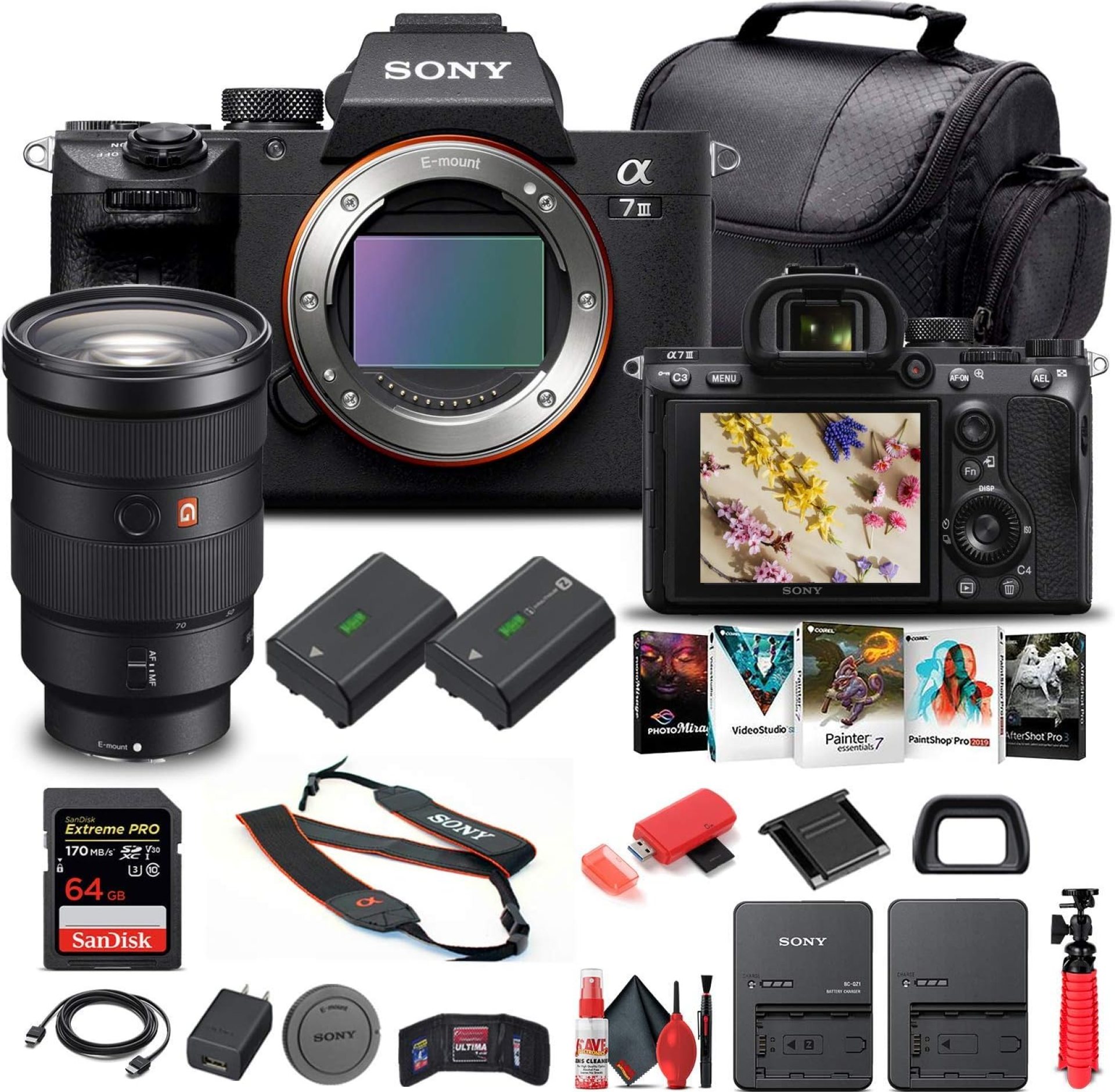 Sony Alpha a7 III Mirrorless Digital Camera (Body Only) (ILCE7M3/B) + Sony FE 24-70mm Lens + 64GB Memory Card + NP-FZ-100 Battery + Corel Photo Software + Case + External Charger + More (Renewed) Sony Alpha a7 III Mirrorless Digital Camera (Body Only) (ILCE7M3/B) + Sony FE 24-70mm Lens + 64GB Memory Card + NP-FZ-100 Battery + Corel Photo Software + Case + External Charger + More (Renewed)