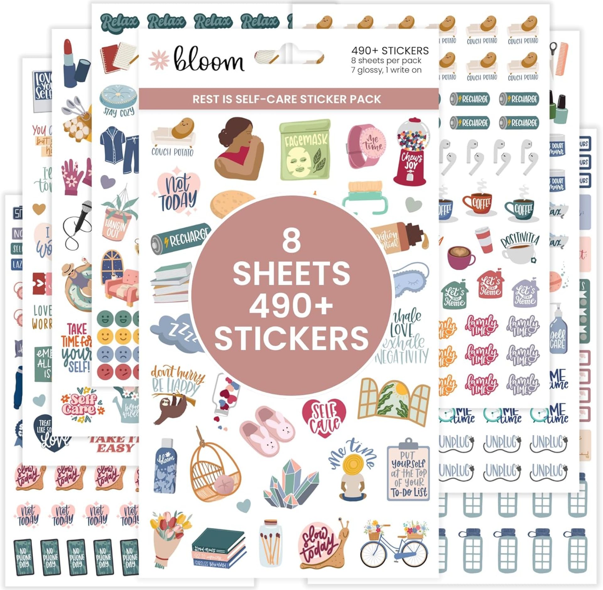 Bloom Daily Planners Rest is Self-Care Planner Sticker Pack – 8 Sheets / 490+ Stickers – Relaxation Themed Illustrations for Mental Health & Wellness – Journaling, Scrapbooking, Planning Bloom Daily Planners Rest is Self-Care Planner Sticker Pack – 8 Sheets / 490+ Stickers – Relaxation Themed Illustrations for Mental Health & Wellness – Journaling, Scrapbooking, Planning