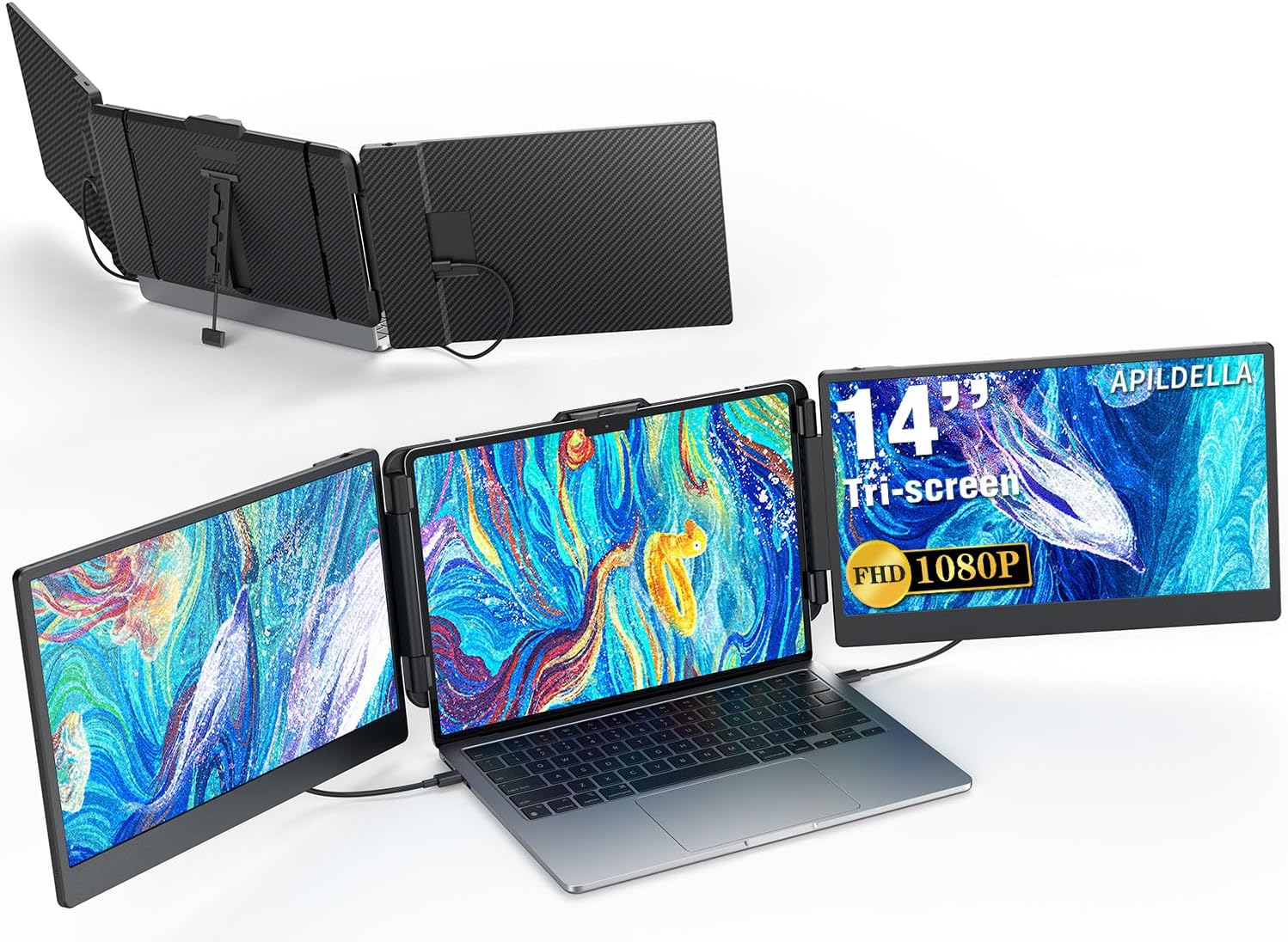 14’’ Triple Laptop Screen Extender, 1080P FHD Portable Dual Monitor for Laptop USB C HDMI, Plug-play Laptop Monitor Extender for Triple Monitor Display for Mac/Windows, Fit 13”-17.3” Laptops 14’’ Triple Laptop Screen Extender, 1080P FHD Portable Dual Monitor for Laptop USB C HDMI, Plug-play Laptop Monitor Extender for Triple Monitor Display for Mac/Windows, Fit 13”-17.3” Laptops